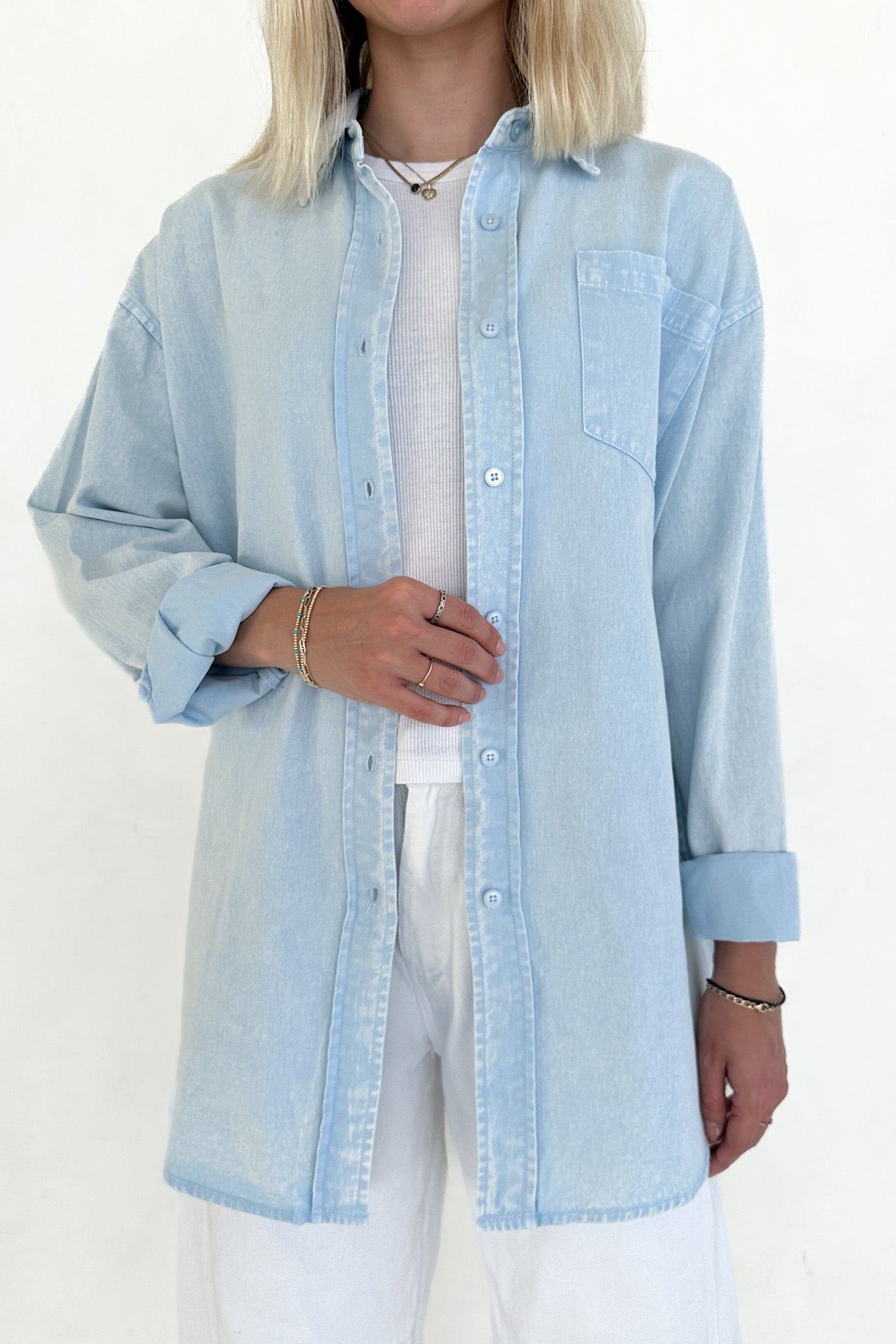 Sloan Pigment Washed Oversized Denim Shirt in Blue - Neutral Ground