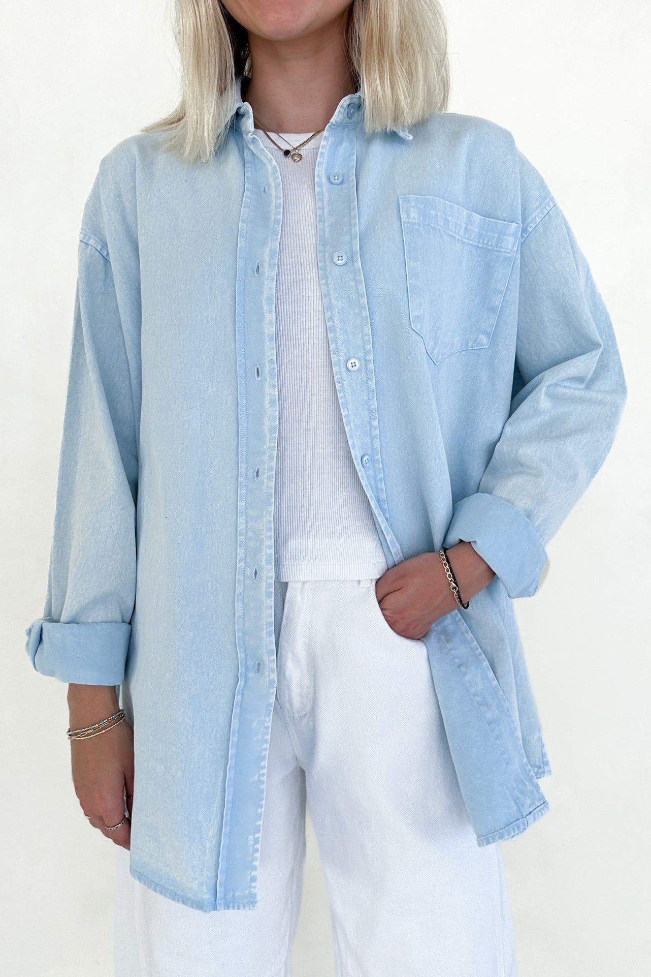 Sloan Pigment Washed Oversized Denim Shirt in Blue - Neutral Ground