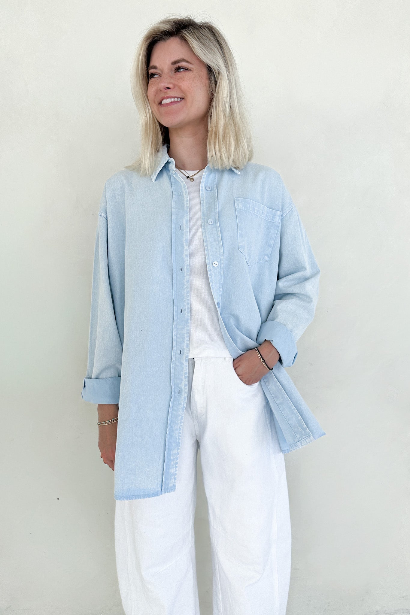 Sloan Pigment Washed Oversized Denim Shirt in Blue - Neutral Ground