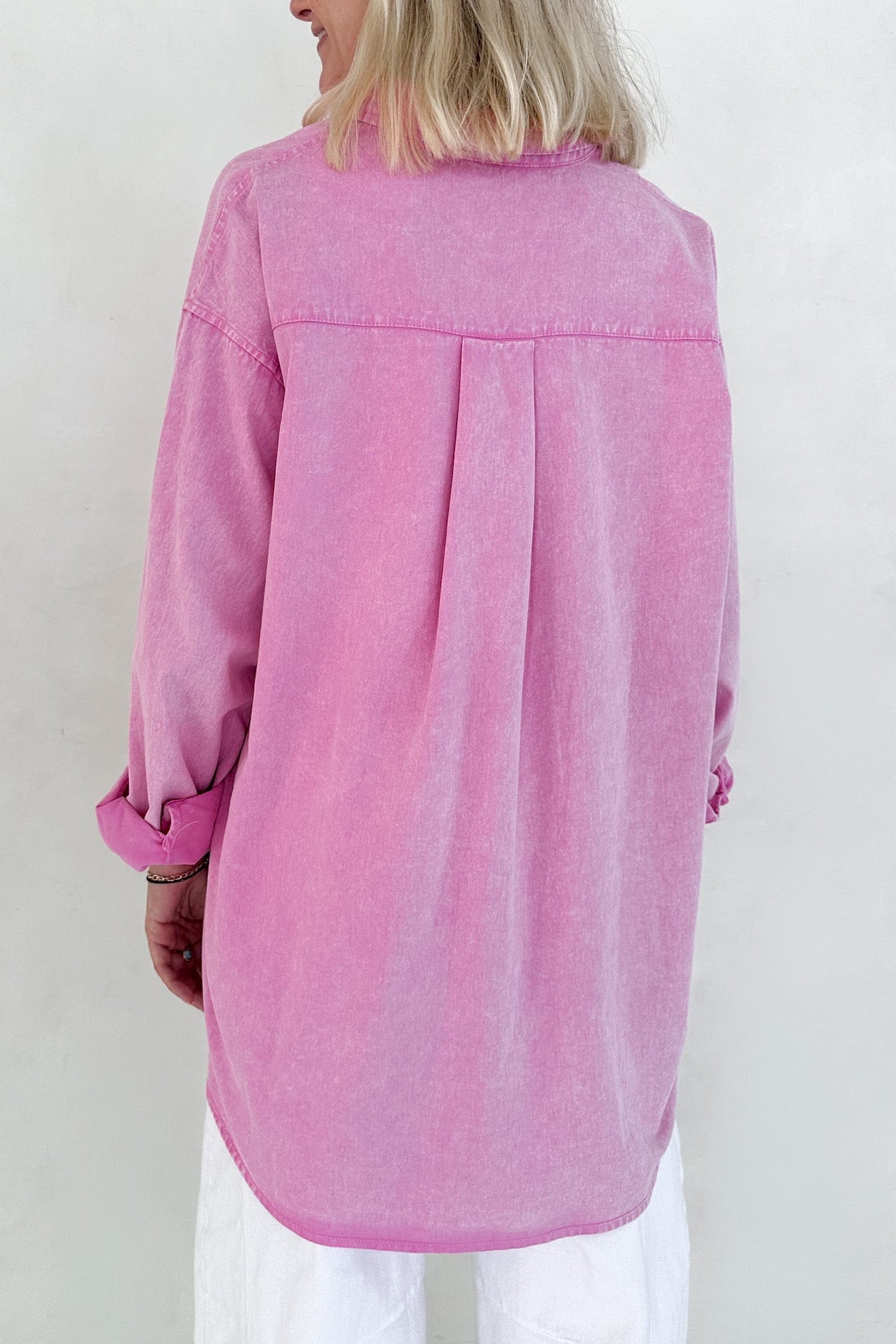 Sloan Pigment Washed Oversized Denim Shirt in Pink - Neutral Ground