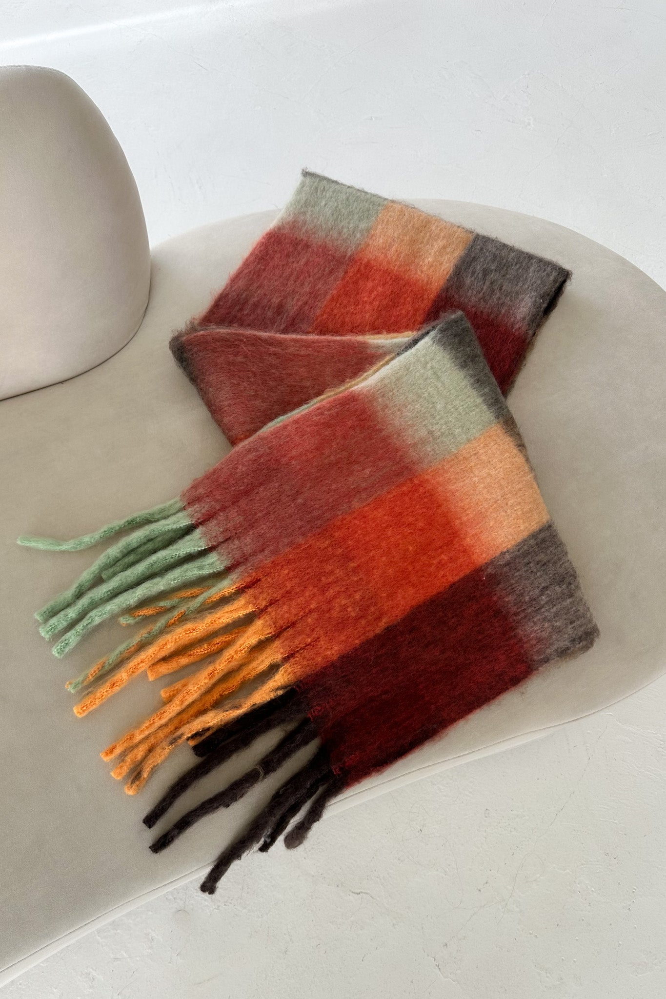 Snow Day Brushed Plaid Scarf in Burnt Orange - Neutral Ground