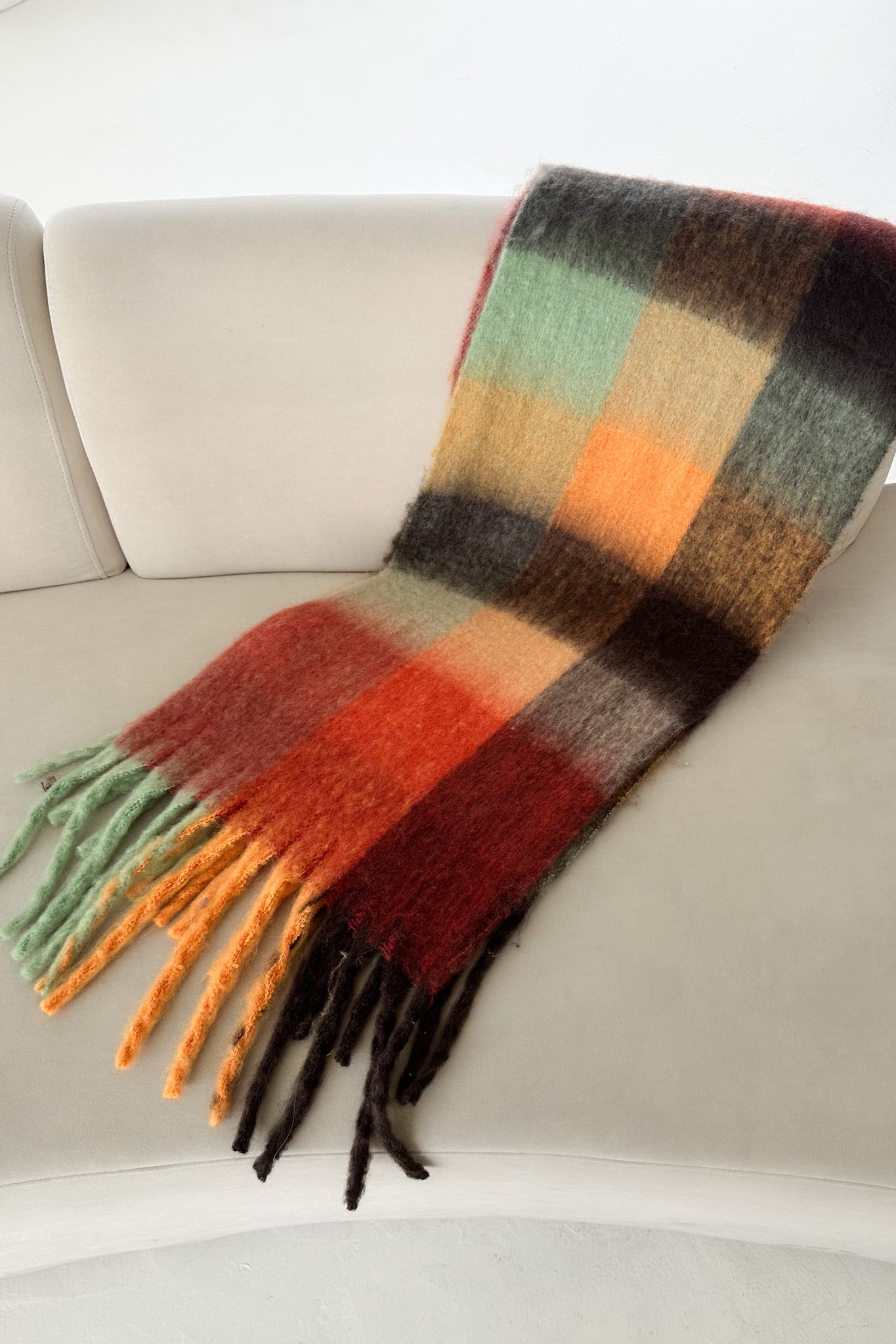 Snow Day Brushed Plaid Scarf in Burnt Orange - Neutral Ground