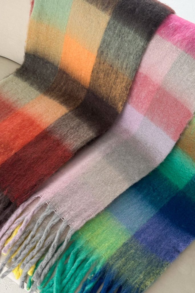Snow Day Brushed Plaid Scarf in Pink - Neutral Ground