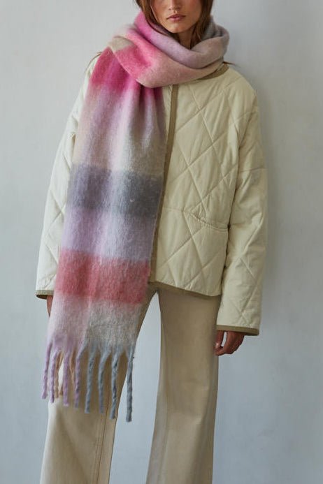 Snow Day Brushed Plaid Scarf in Pink - Neutral Ground