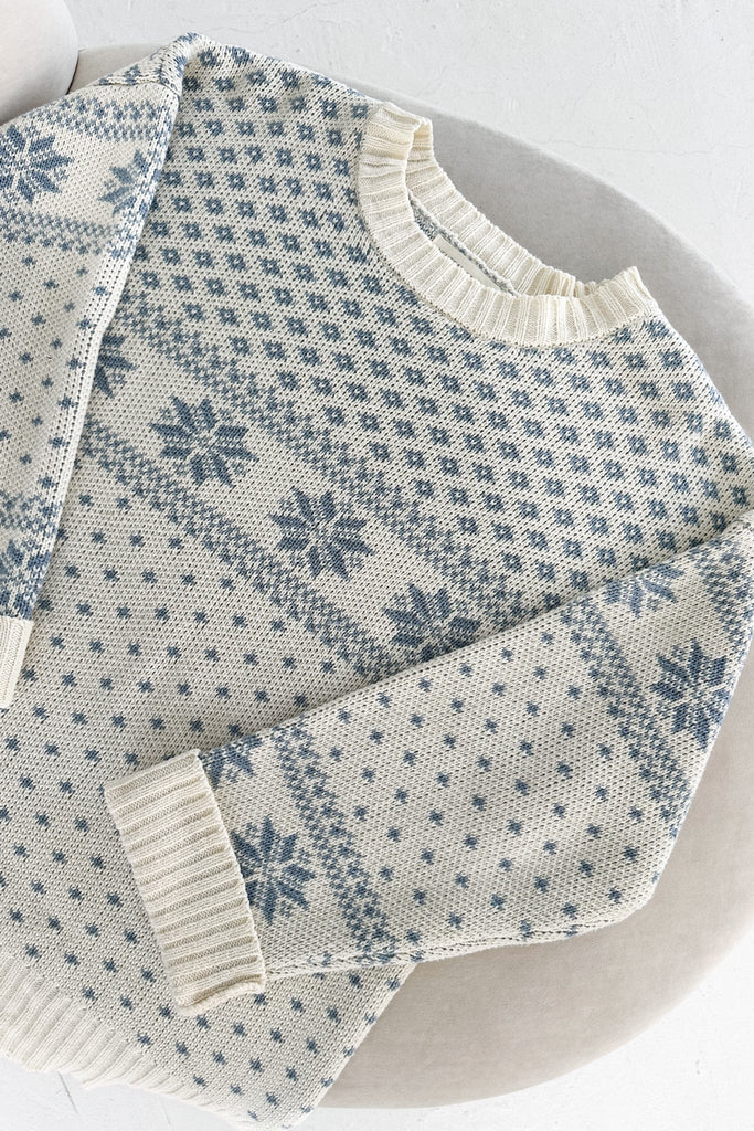 Snow Days Jacquard Knit Sweater in Dusty Blue - Neutral Ground