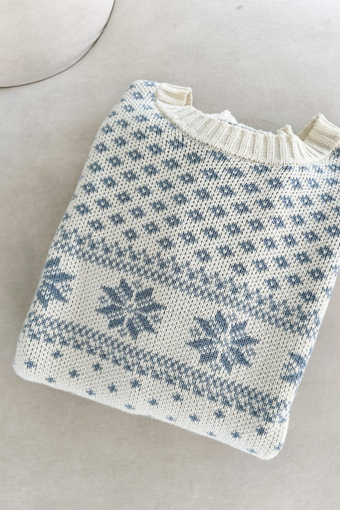 Snow Days Jacquard Knit Sweater in Dusty Blue - Neutral Ground