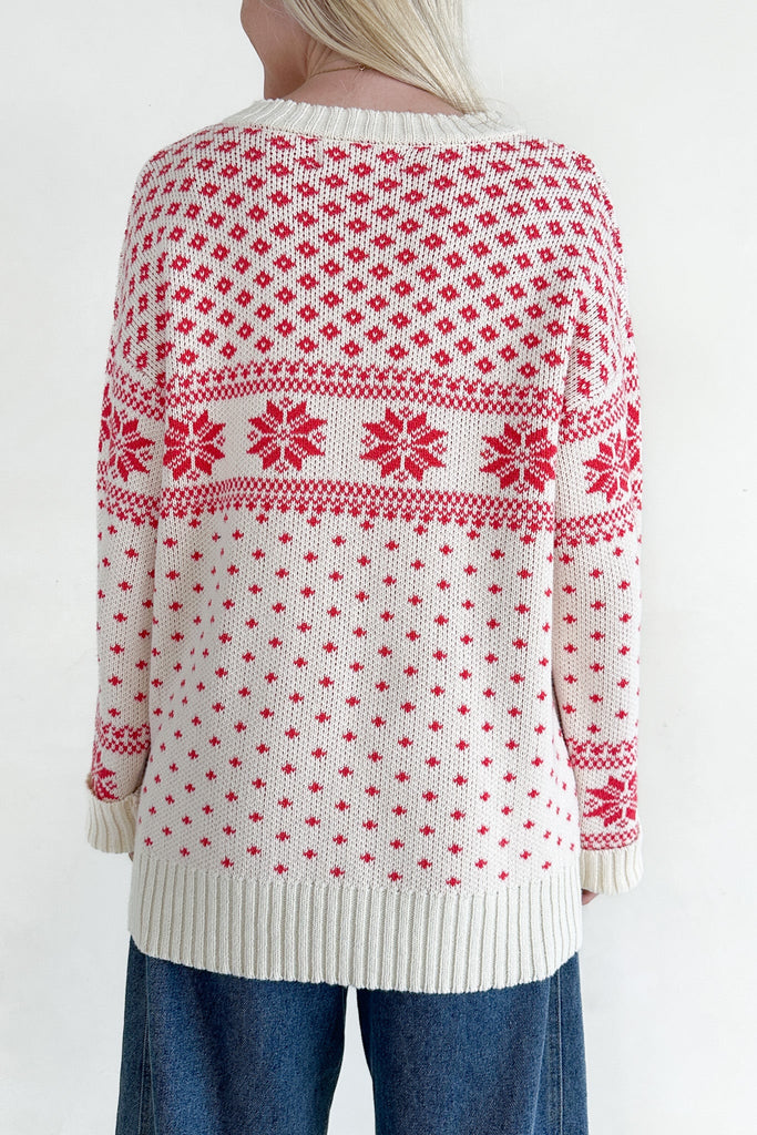 Snow Days Jacquard Knit Sweater in Red - Neutral Ground