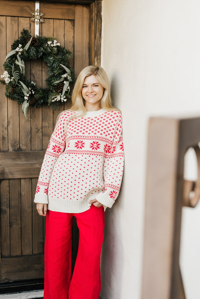 Snow Days Jacquard Knit Sweater in Red - Neutral Ground