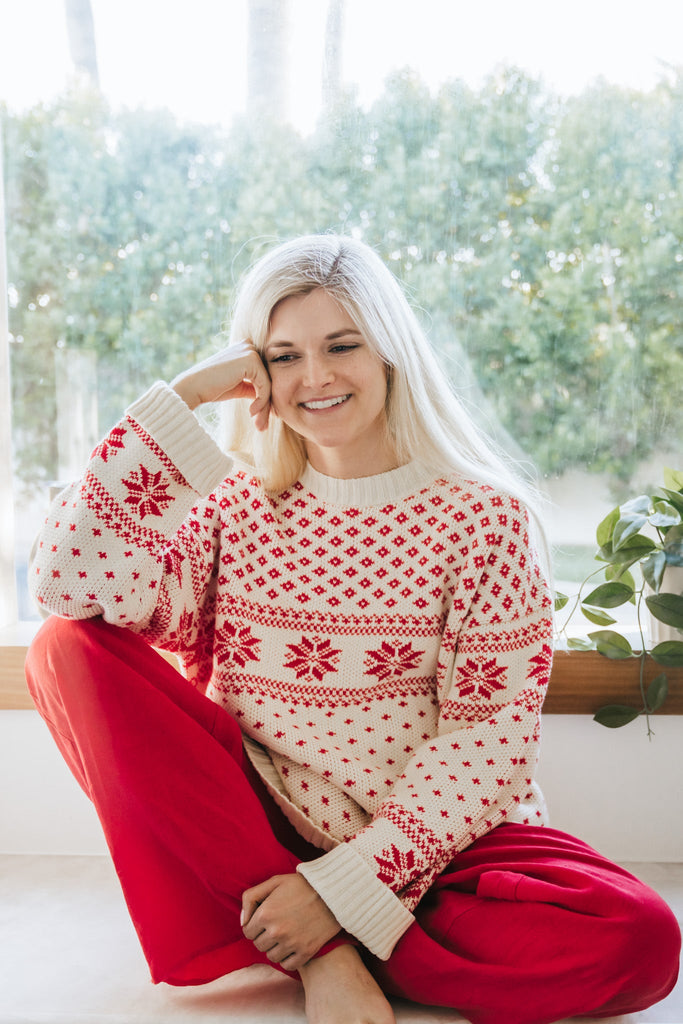 Snow Days Jacquard Knit Sweater in Red - Neutral Ground