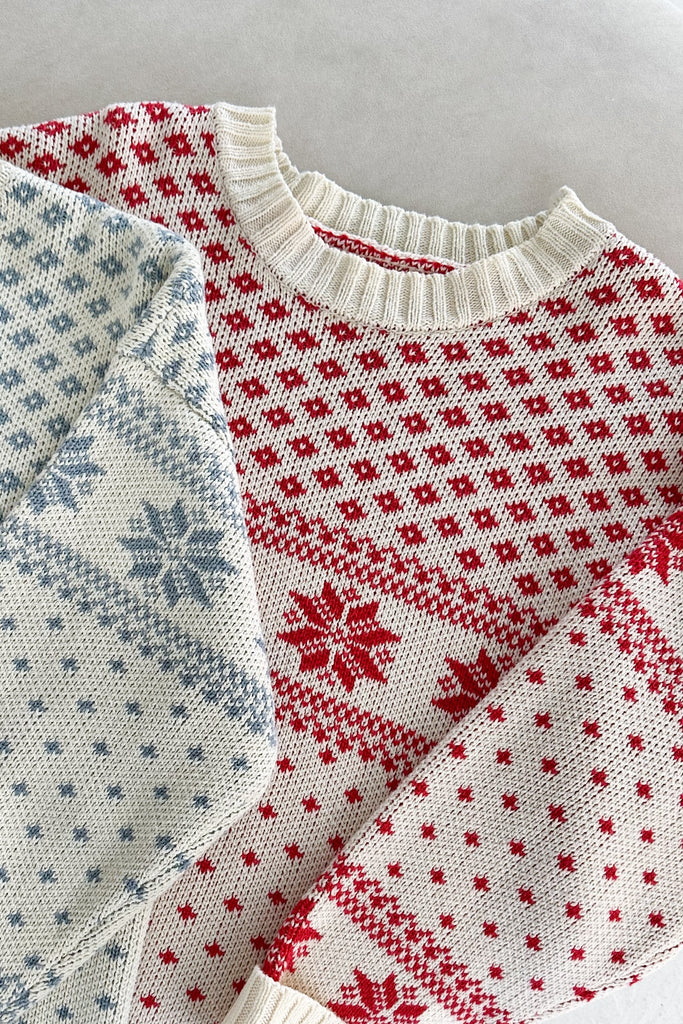 Snow Days Jacquard Knit Sweater in Red - Neutral Ground