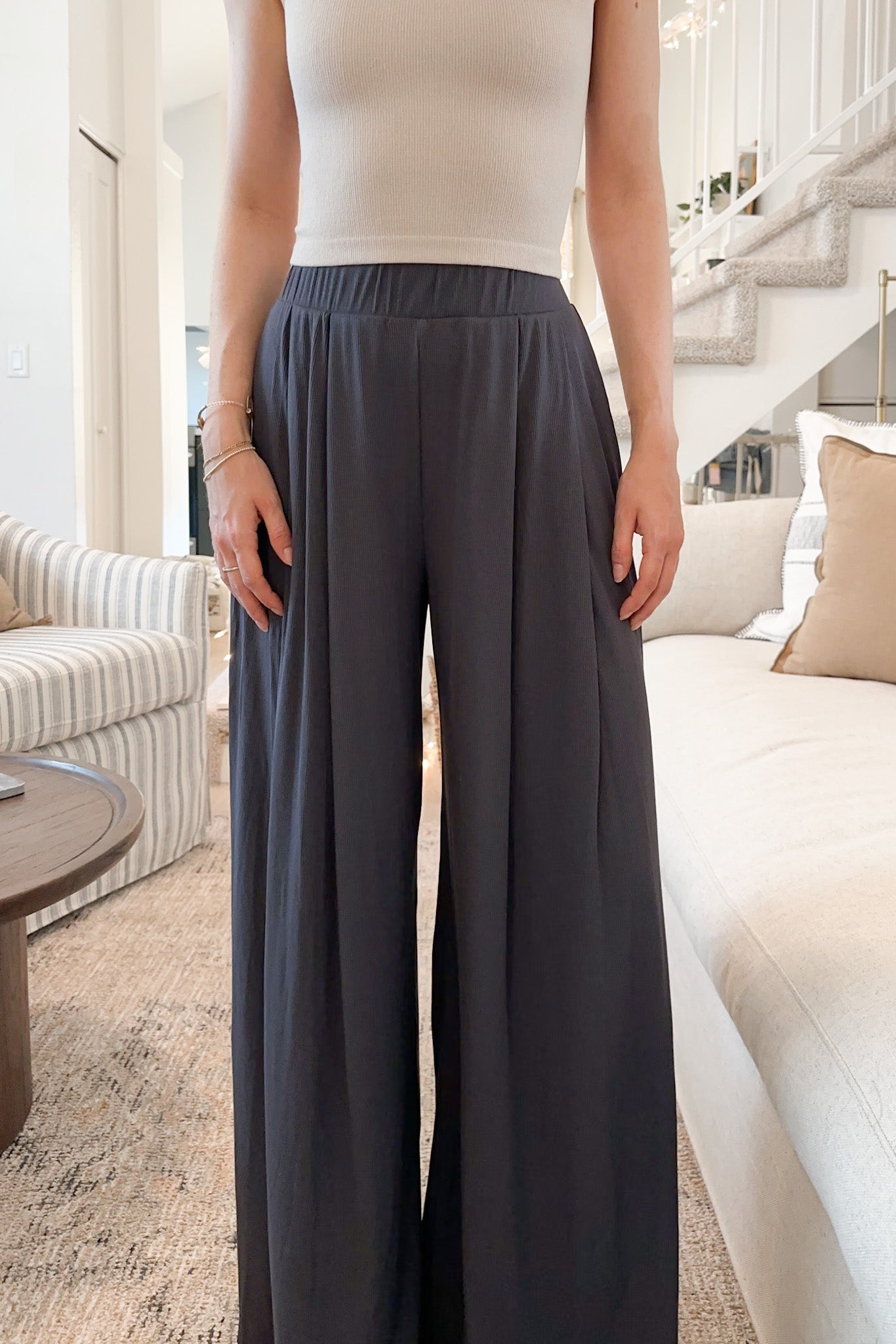 Soho Ribbed Wide Leg Pants - Neutral Ground