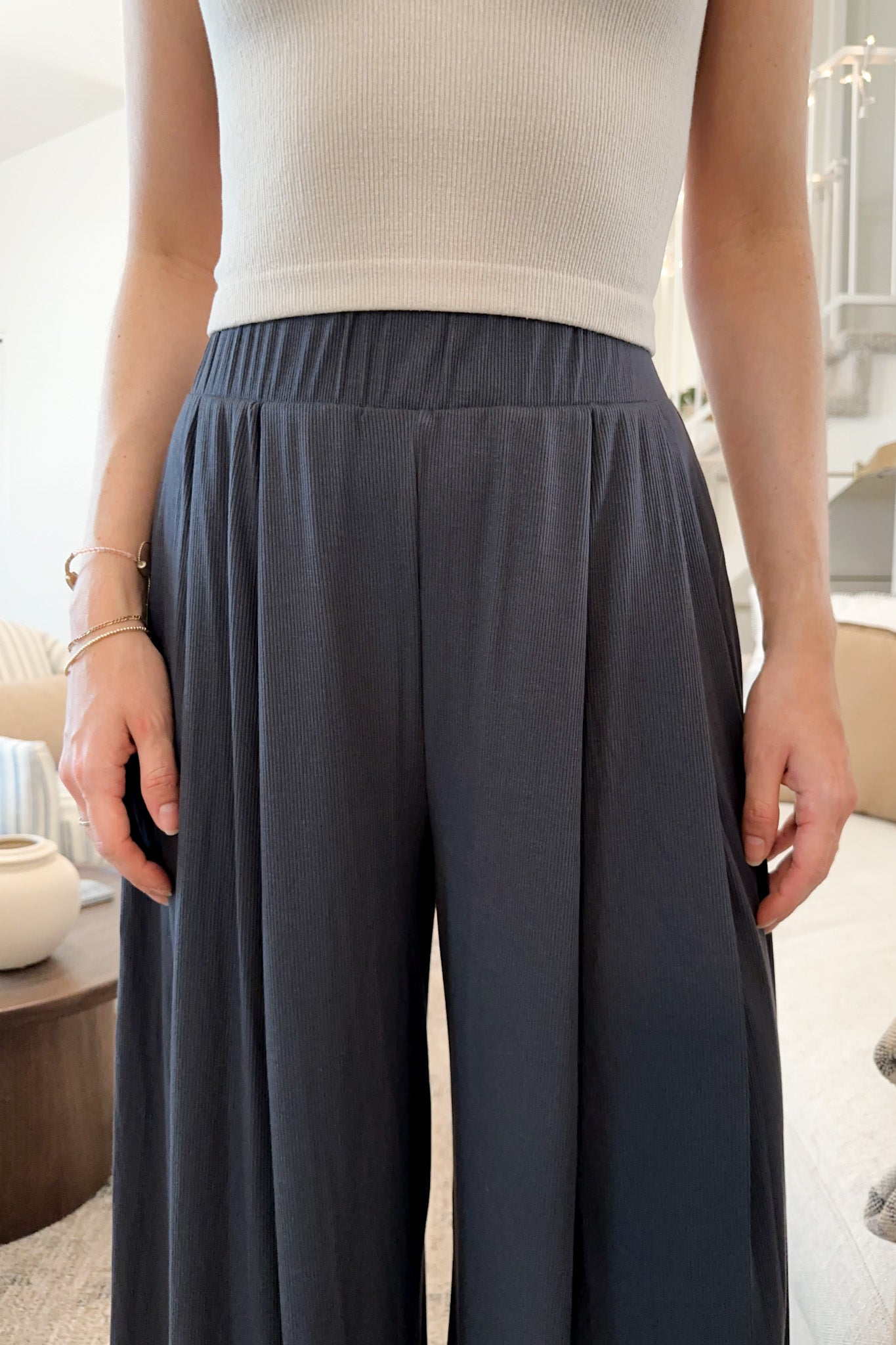 Soho Ribbed Wide Leg Pants - Neutral Ground