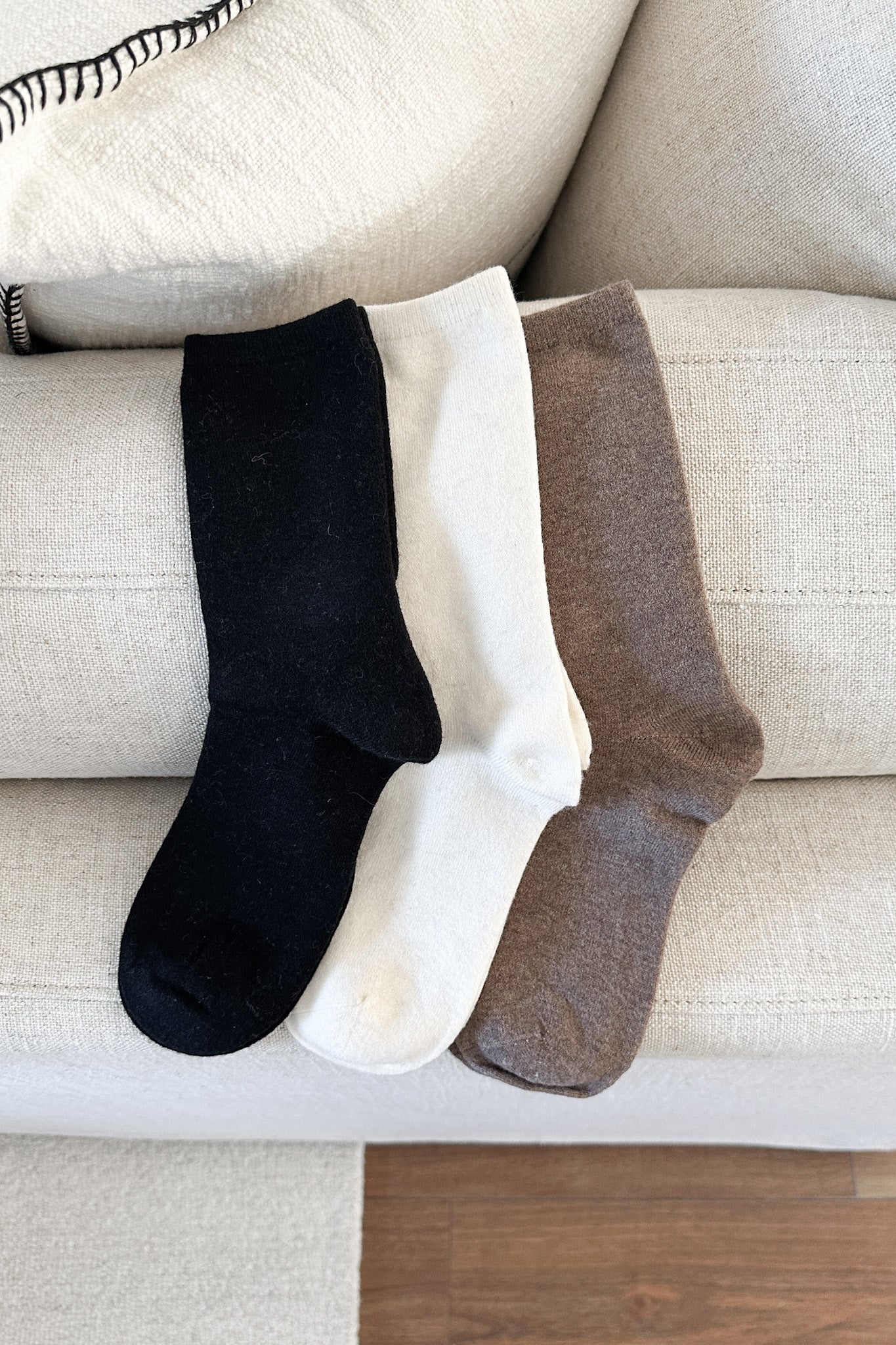 Solid Cashmere Blend Crew Socks in Black - Neutral Ground