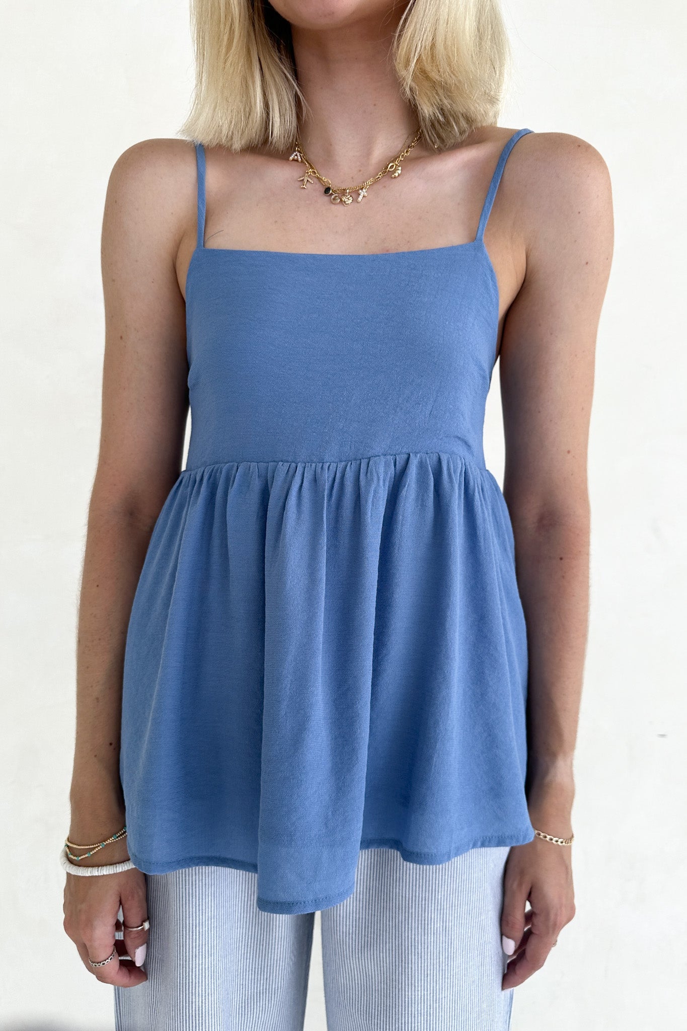 Somerset Dusty Blue Peplum Woven Top - Neutral Ground