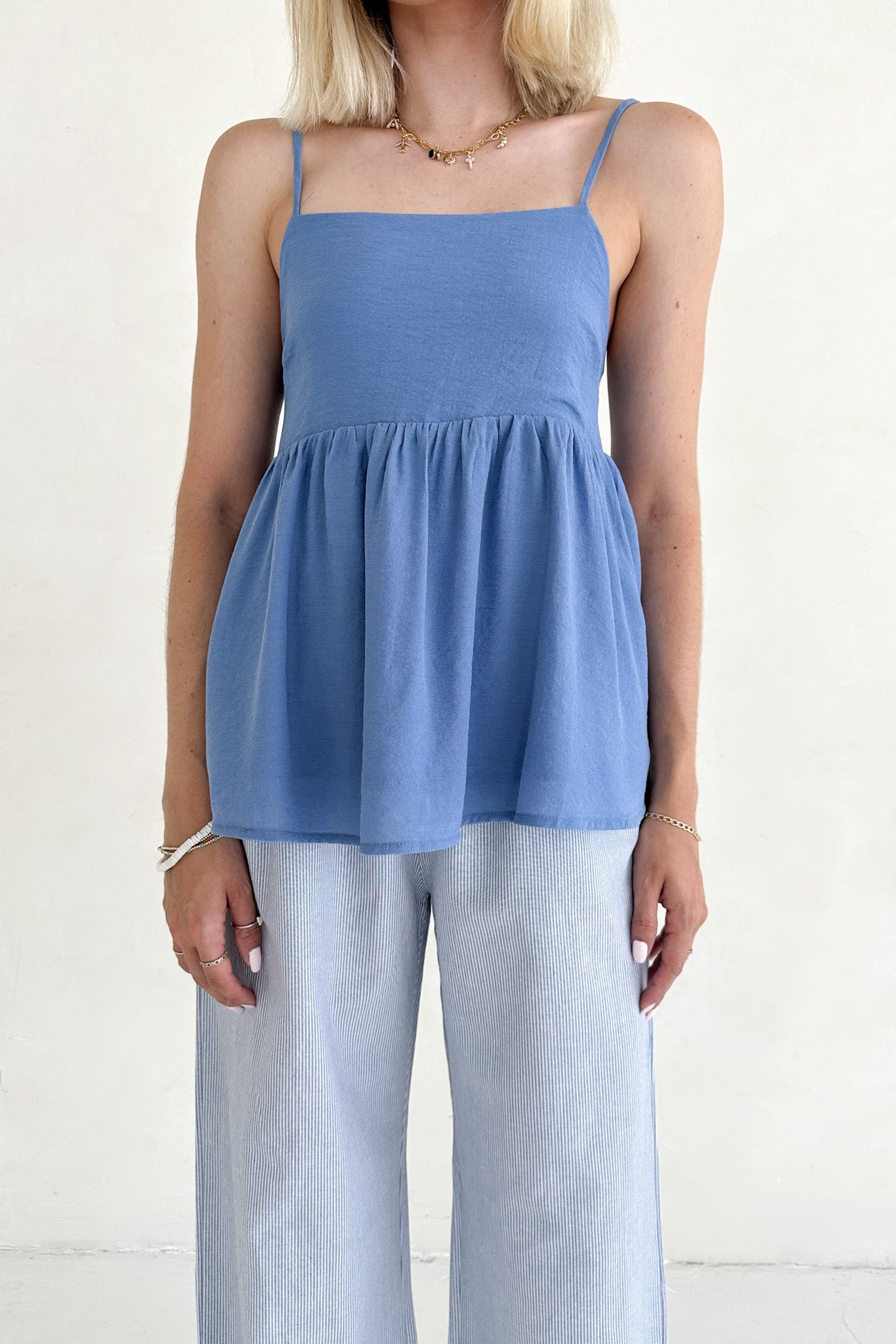 Somerset Dusty Blue Peplum Woven Top - Neutral Ground