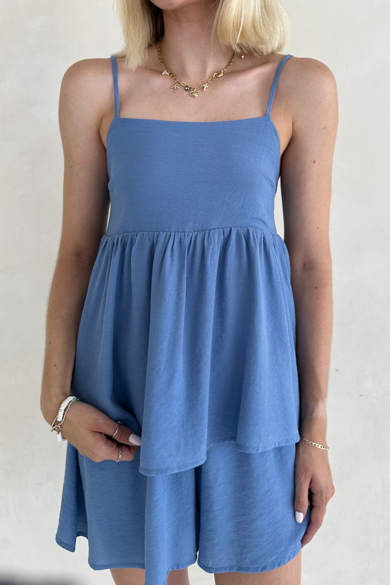 Somerset Dusty Blue Peplum Woven Top - Neutral Ground