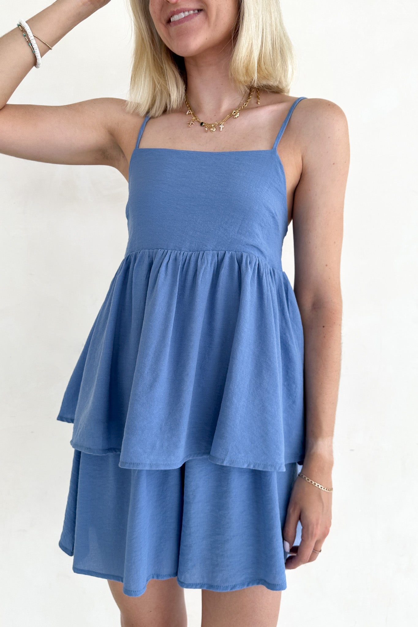 Somerset Dusty Blue Peplum Woven Top - Neutral Ground