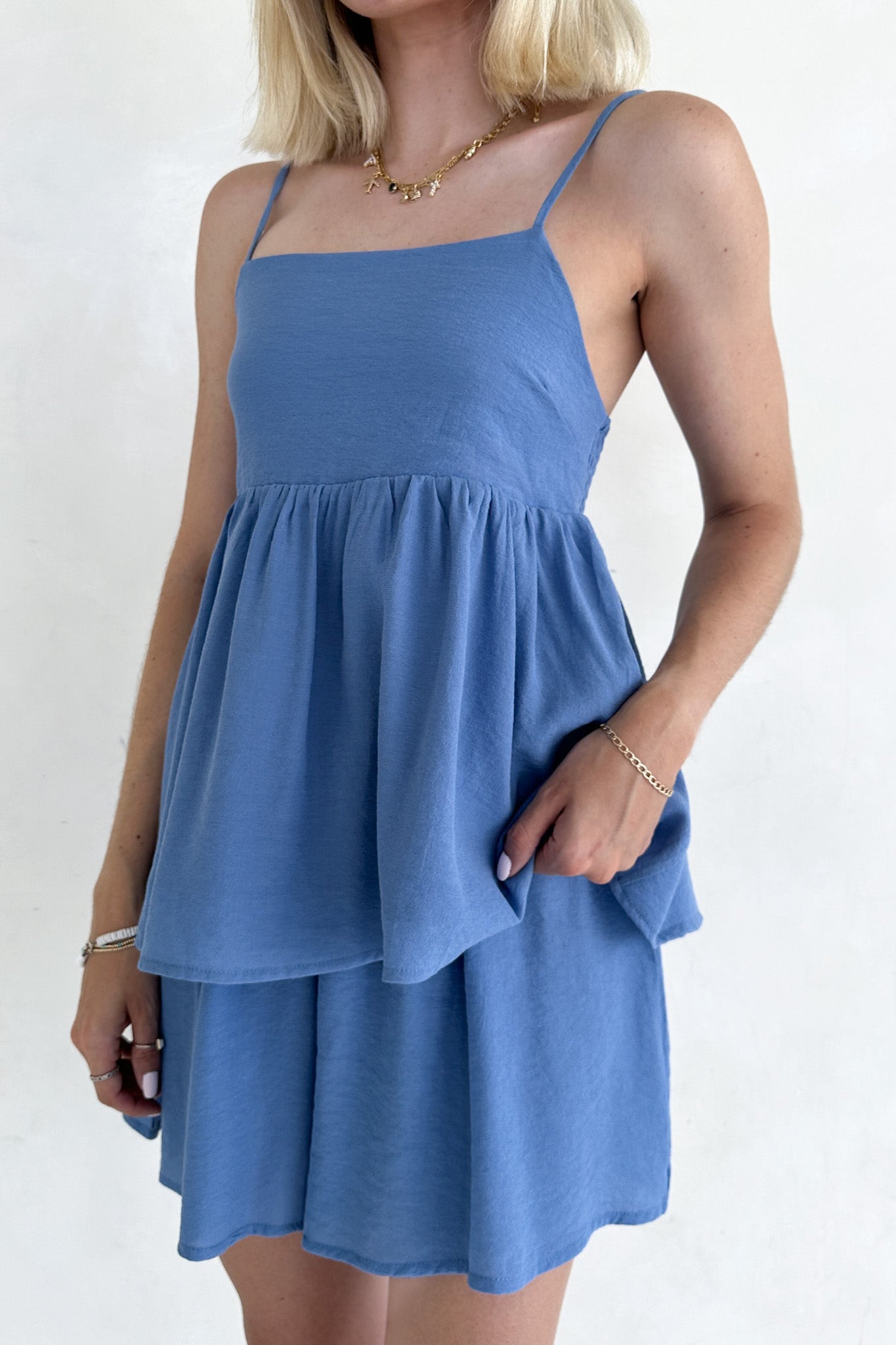 Somerset Dusty Blue Wide Leg Woven Shorts - Neutral Ground