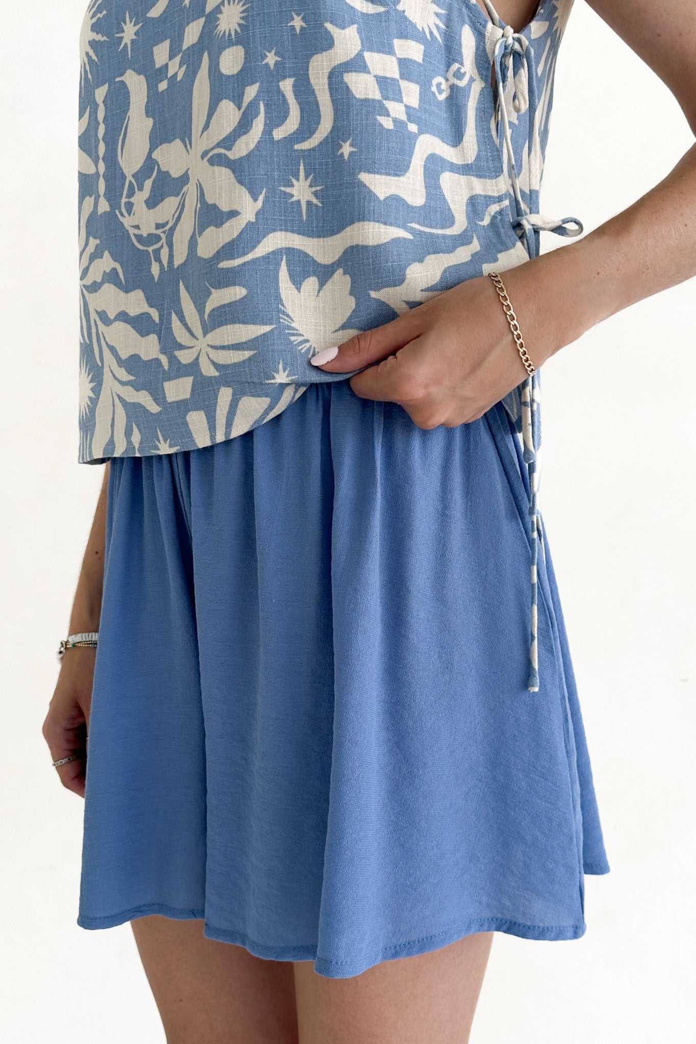 Somerset Dusty Blue Wide Leg Woven Shorts - Neutral Ground