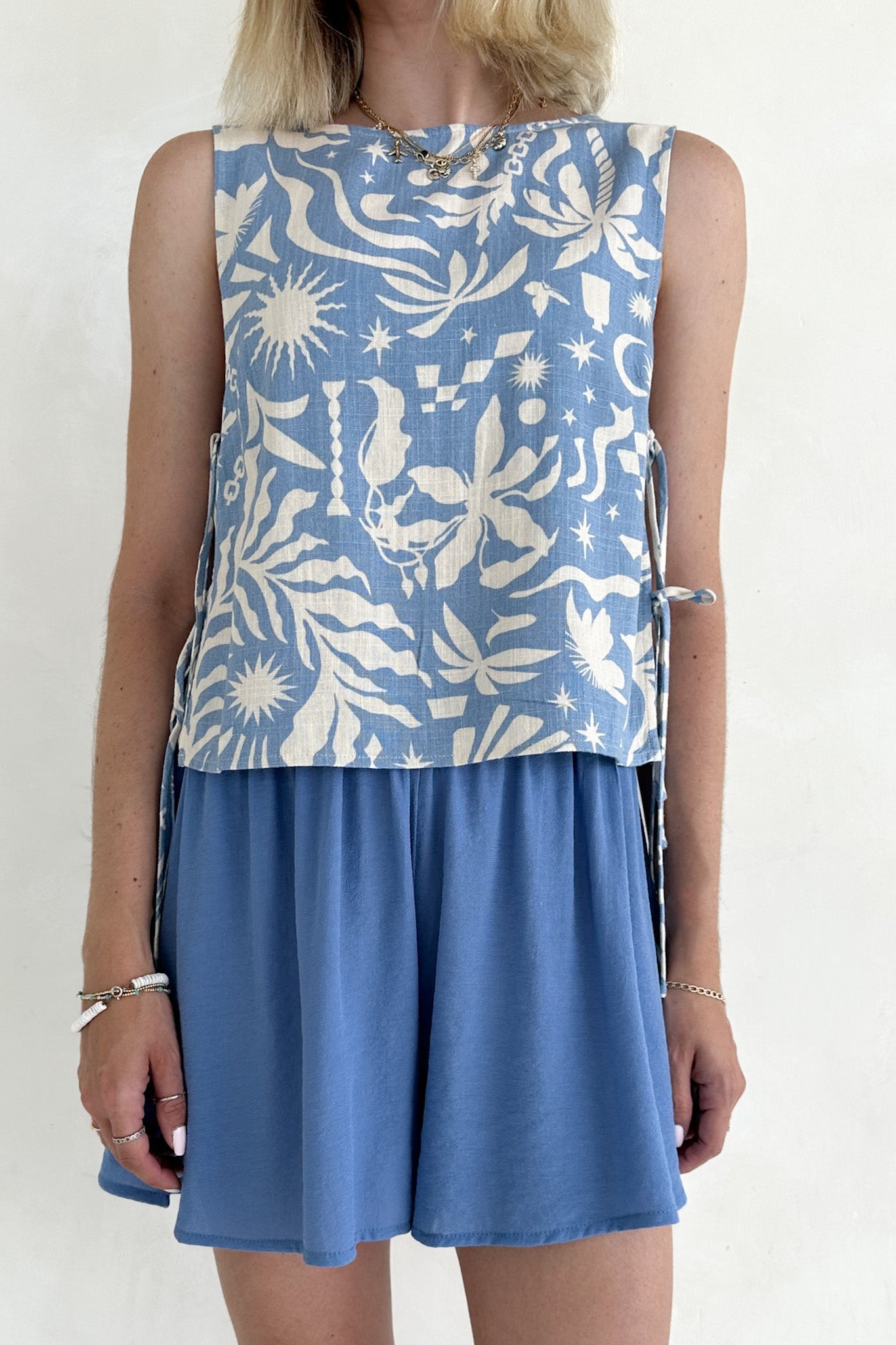 Somerset Dusty Blue Wide Leg Woven Shorts - Neutral Ground