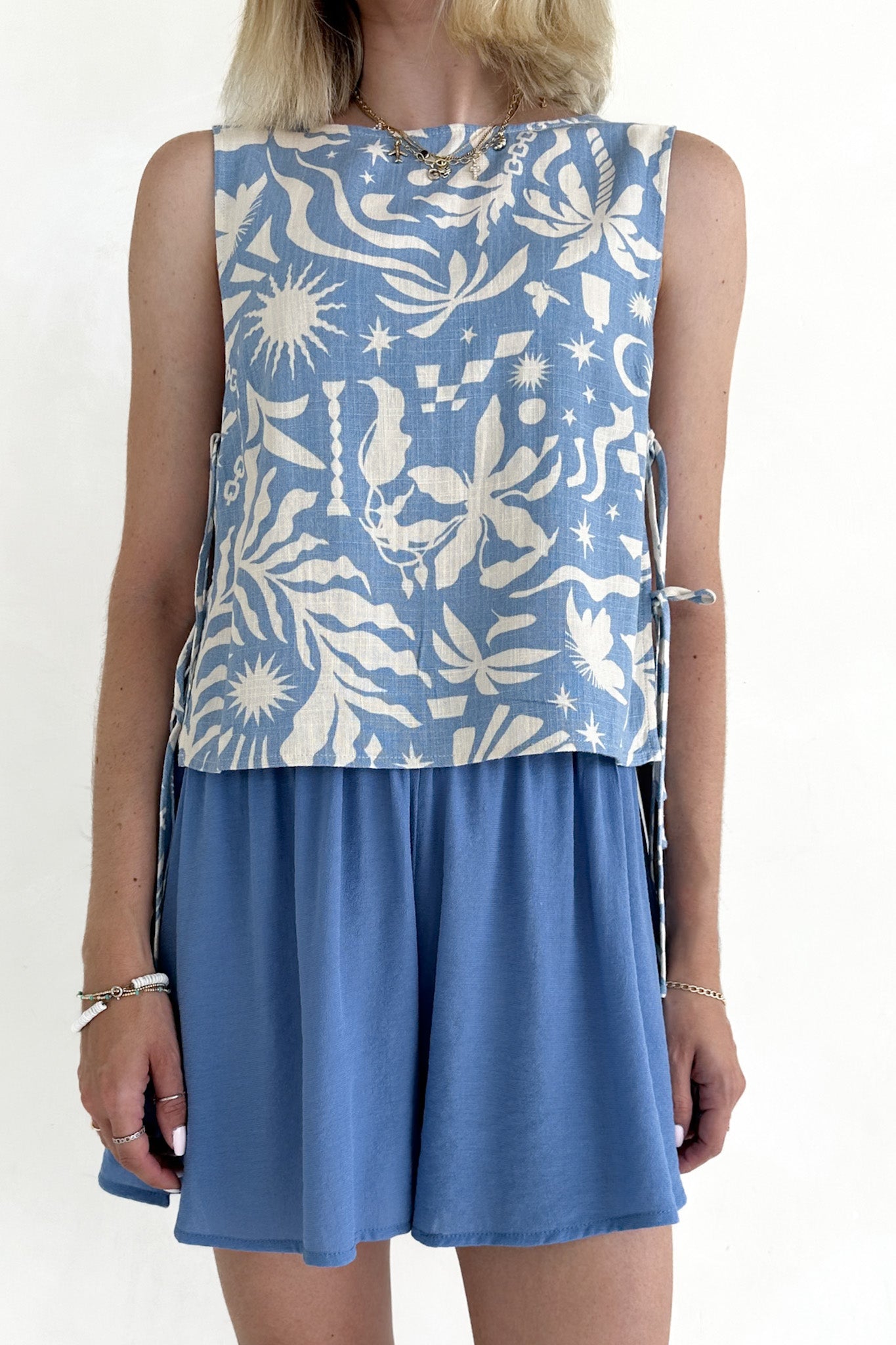 Somerset Dusty Blue Wide Leg Woven Shorts - Neutral Ground