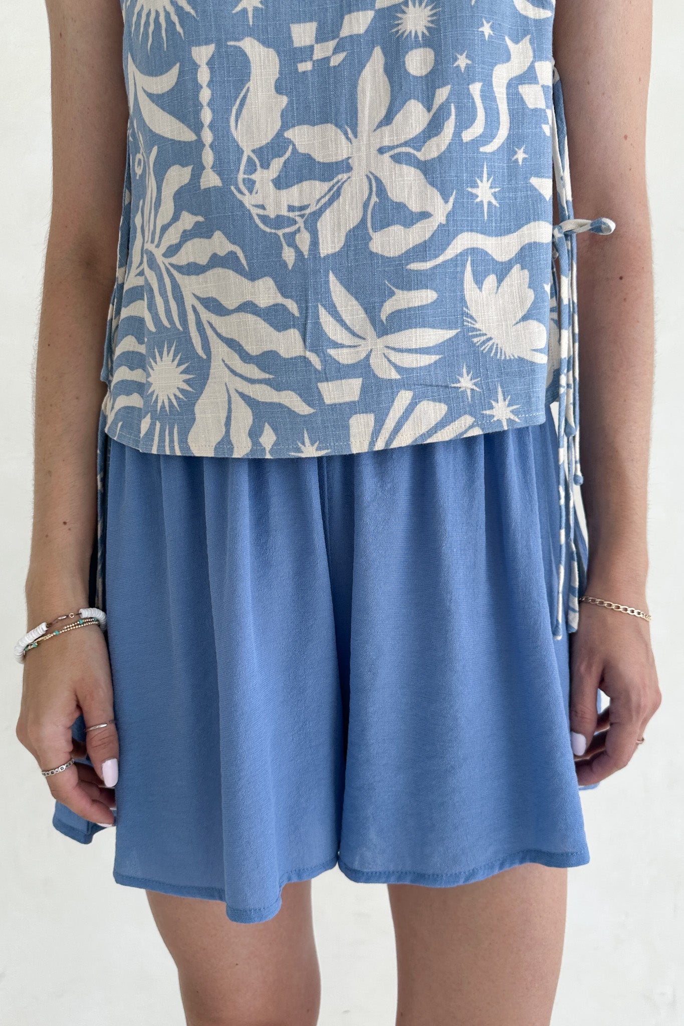 Somerset Dusty Blue Wide Leg Woven Shorts - Neutral Ground