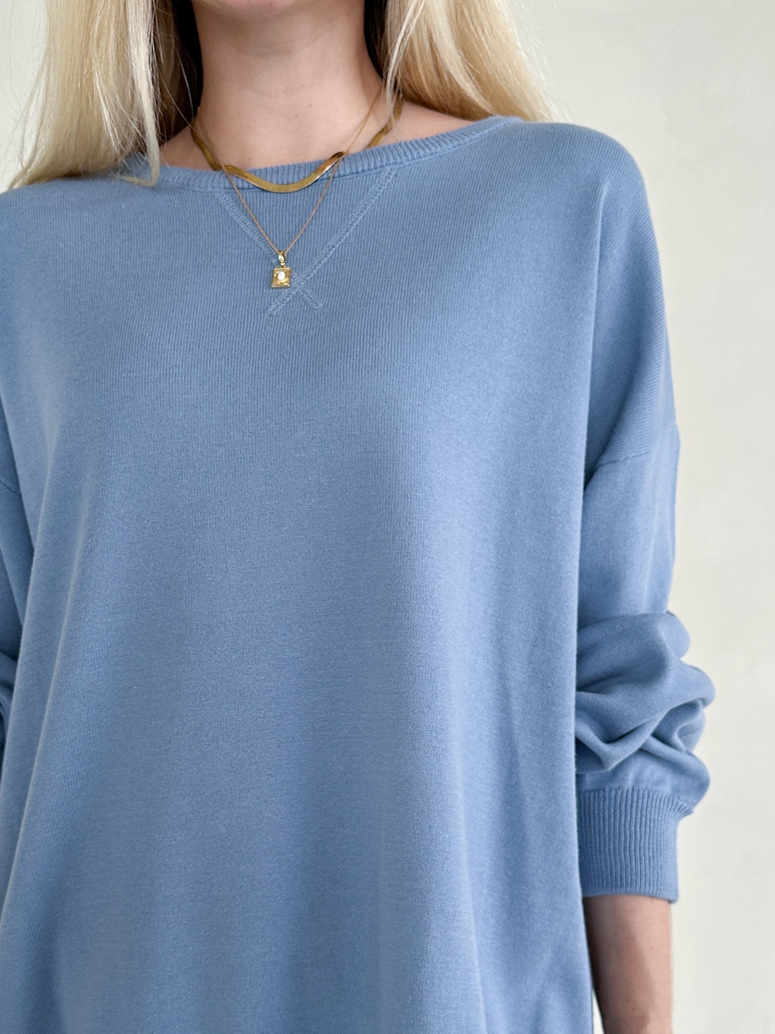 Sonny Long Sleeve Oversized Pullover in Dusty Blue - Neutral Ground