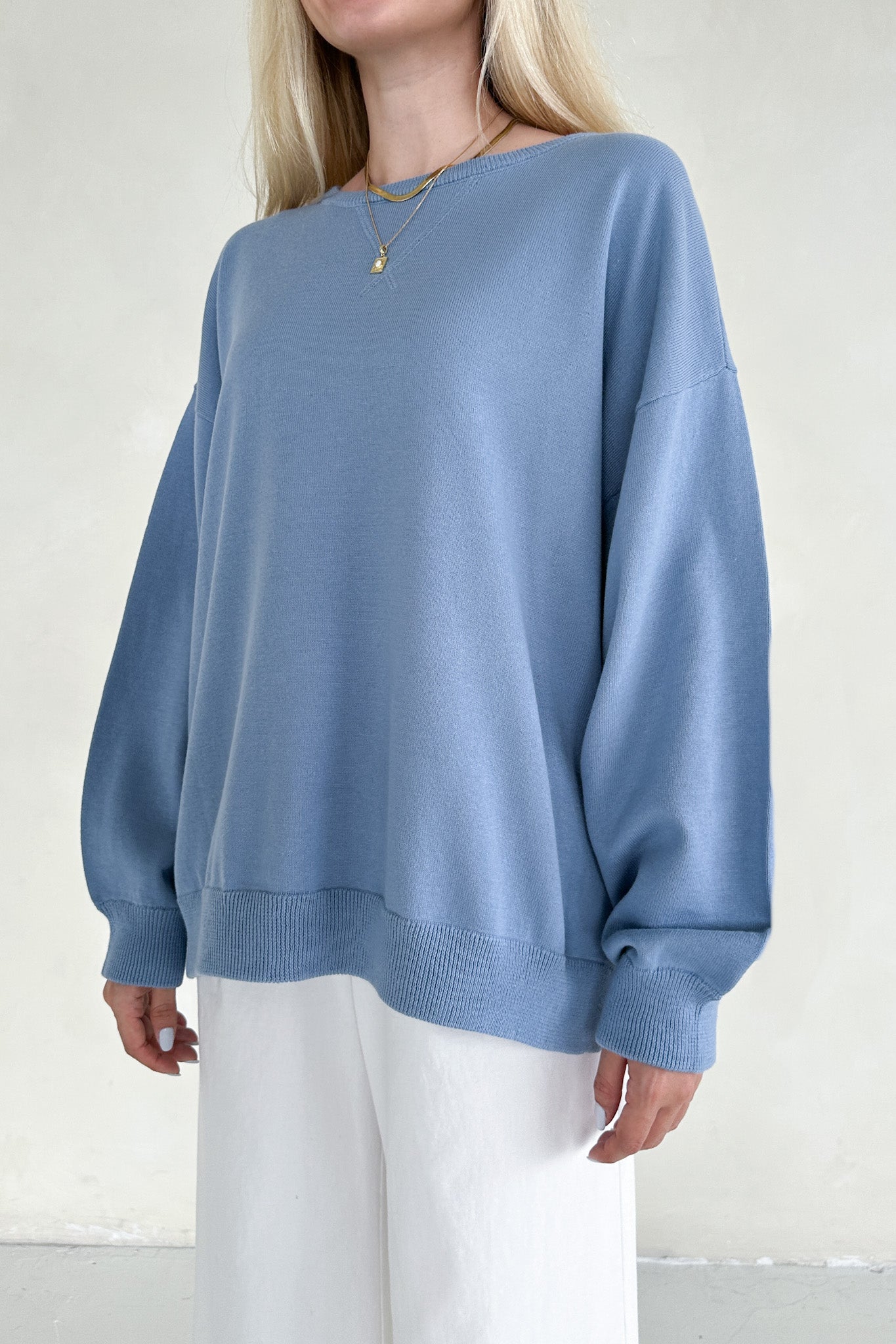 Sonny Long Sleeve Oversized Pullover in Dusty Blue - Neutral Ground