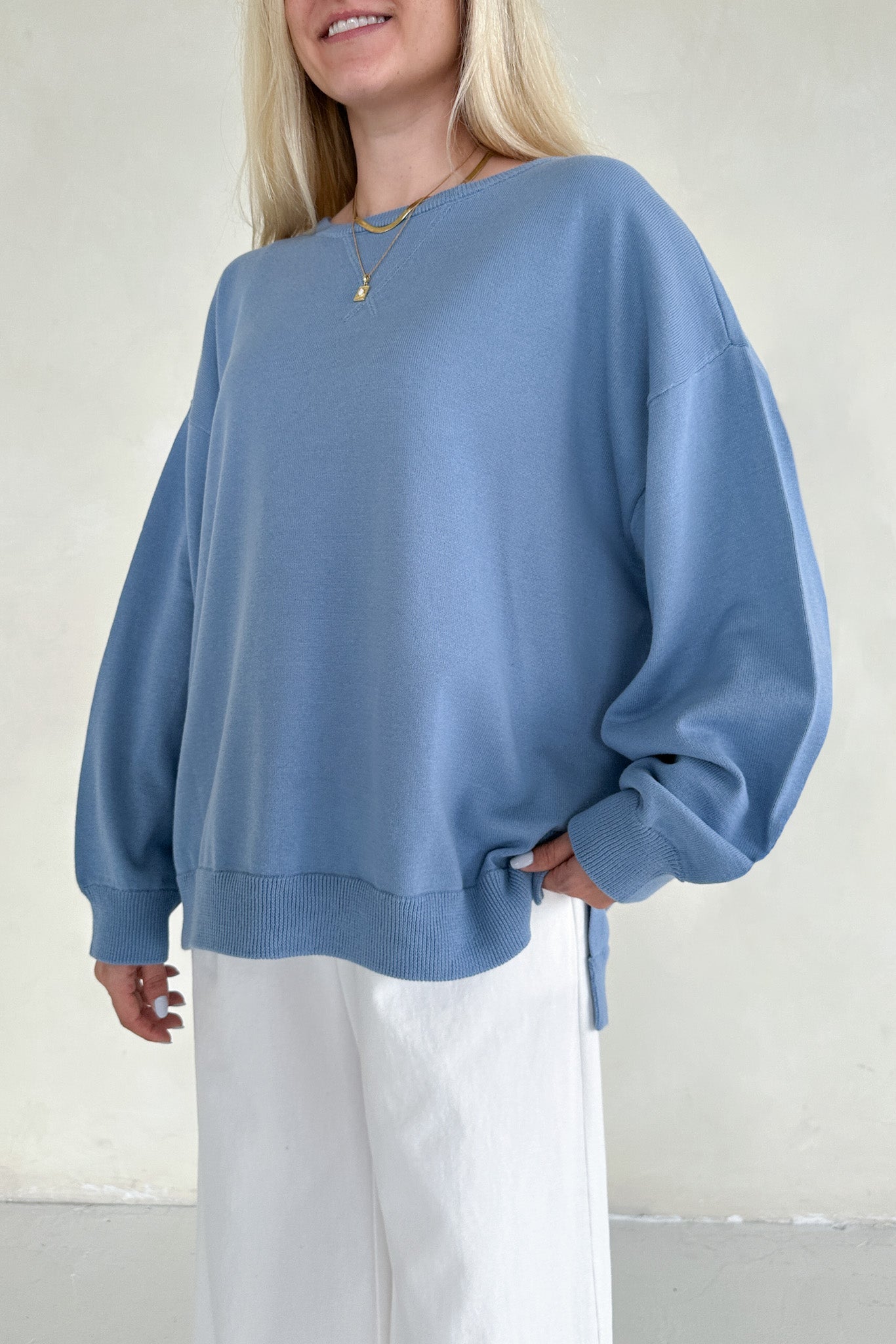 Sonny Long Sleeve Oversized Pullover in Dusty Blue - Neutral Ground