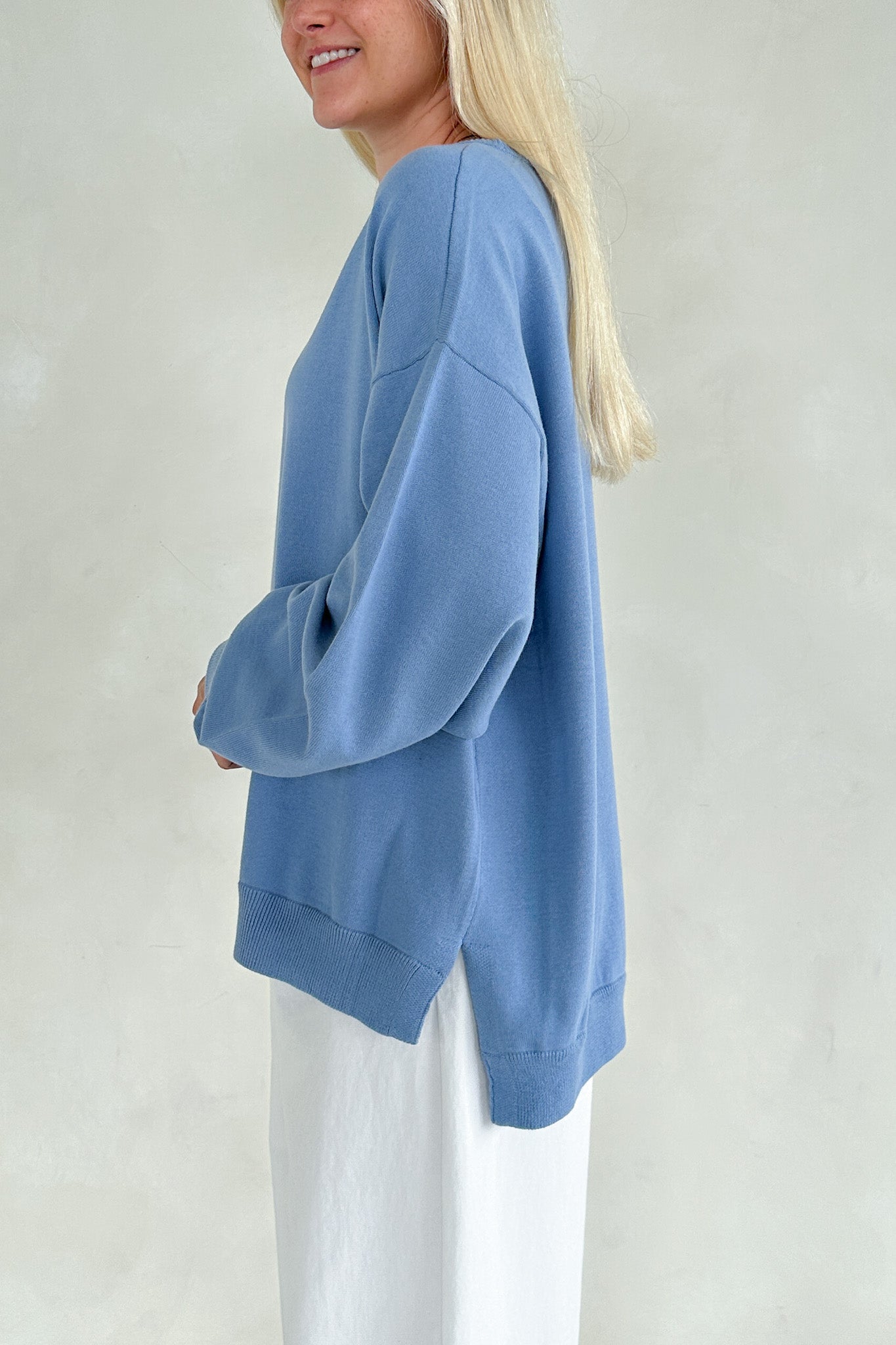 Sonny Long Sleeve Oversized Pullover in Dusty Blue - Neutral Ground