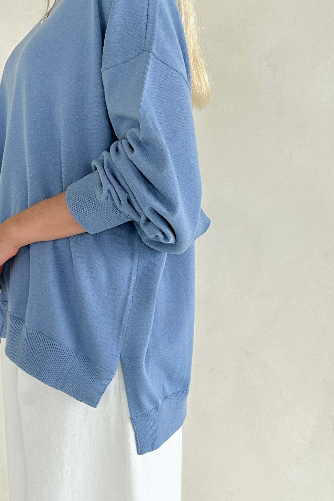 Sonny Long Sleeve Oversized Pullover in Dusty Blue - Neutral Ground