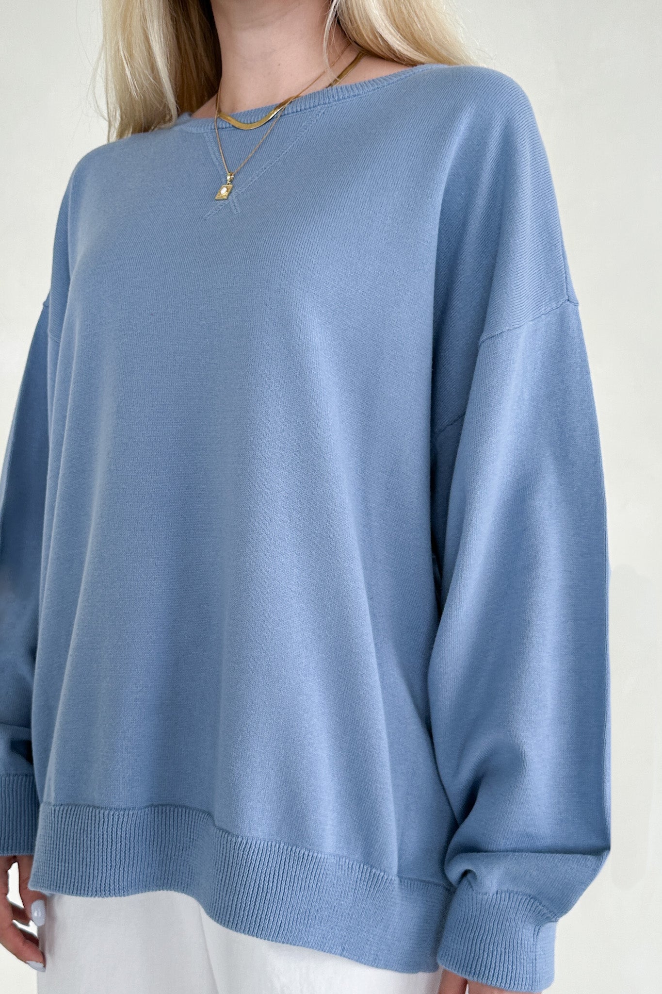 Sonny Long Sleeve Oversized Pullover in Dusty Blue - Neutral Ground