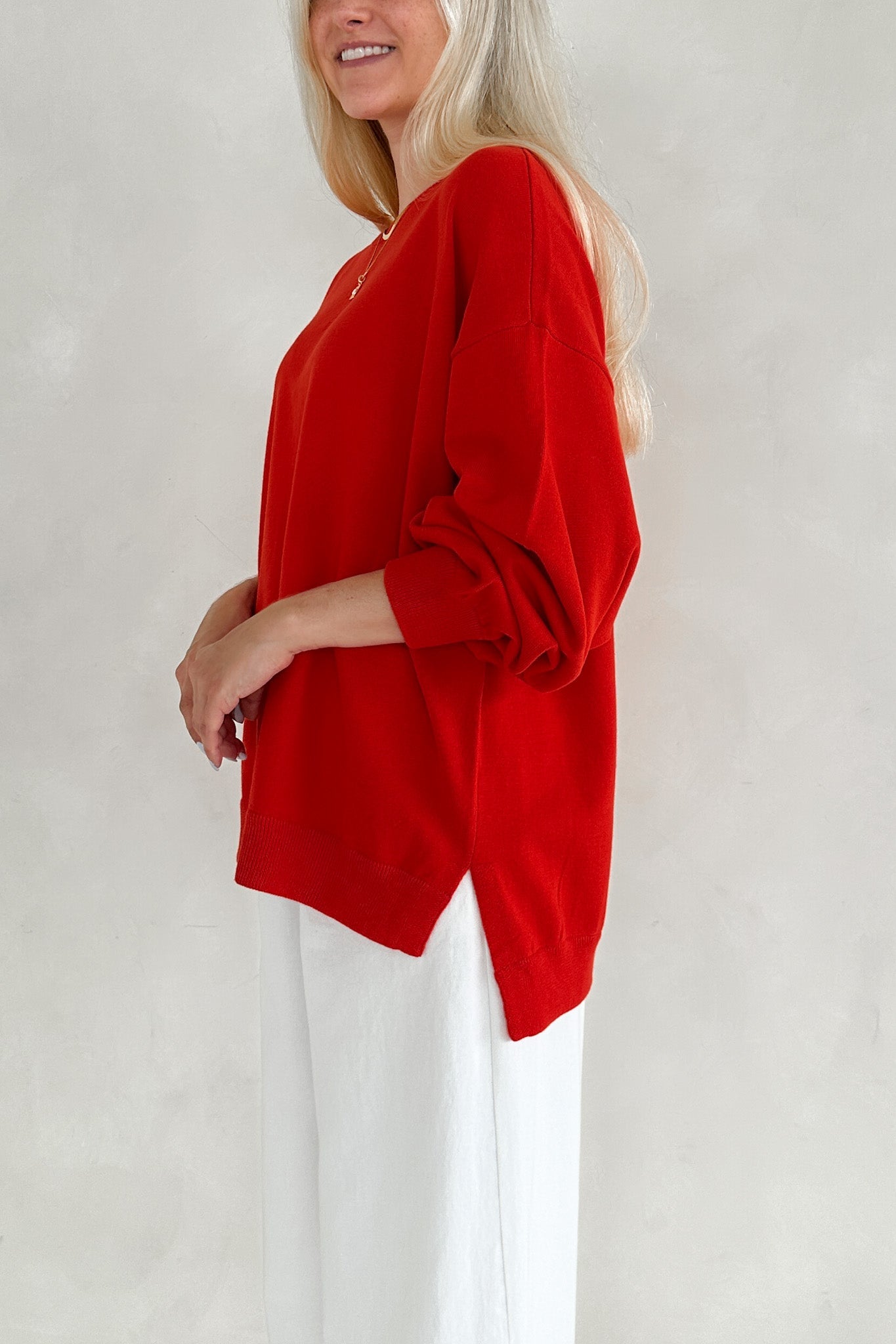 Sonny Long Sleeve Oversized Pullover in Poppy Red - Neutral Ground