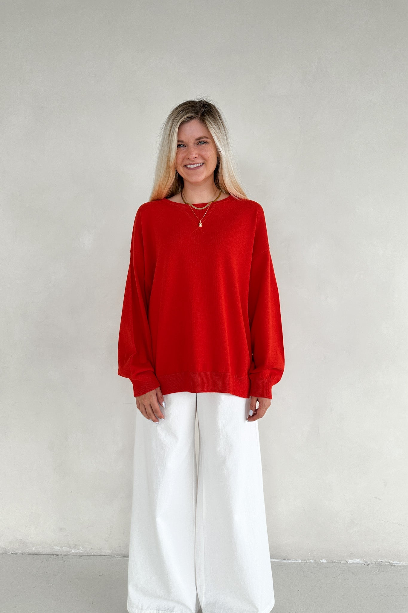 Sonny Long Sleeve Oversized Pullover in Poppy Red - Neutral Ground