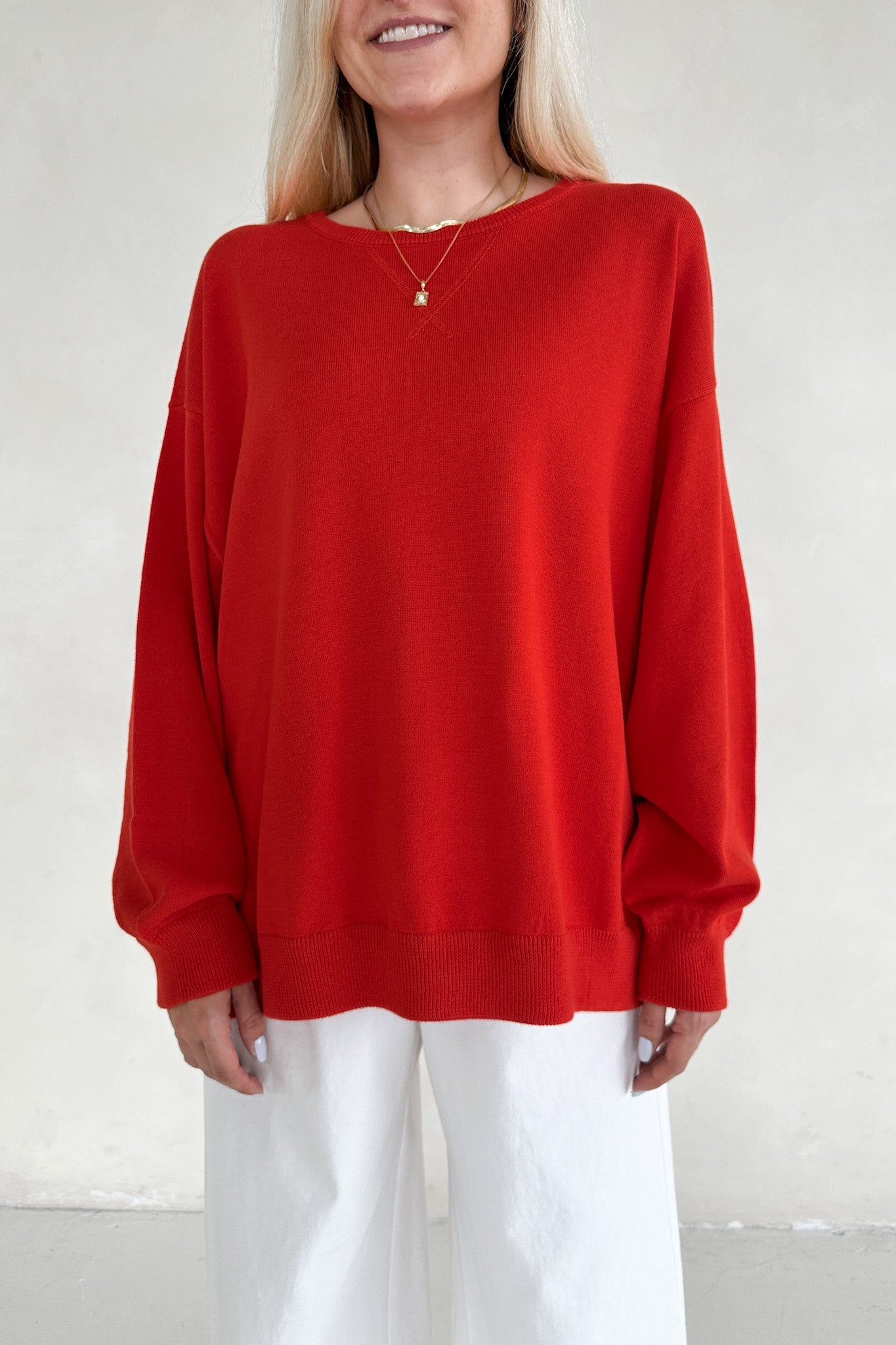 Sonny Long Sleeve Oversized Pullover in Poppy Red - Neutral Ground