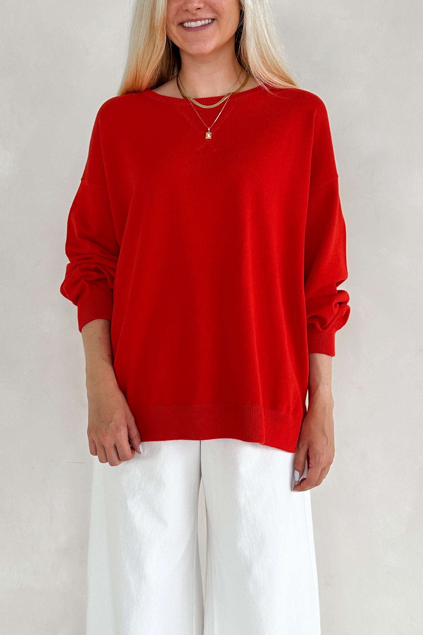 Sonny Long Sleeve Oversized Pullover in Poppy Red - Neutral Ground