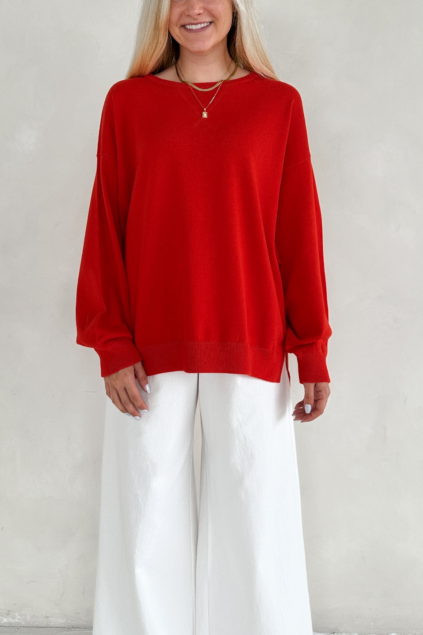 Sonny Long Sleeve Oversized Pullover in Poppy Red - Neutral Ground