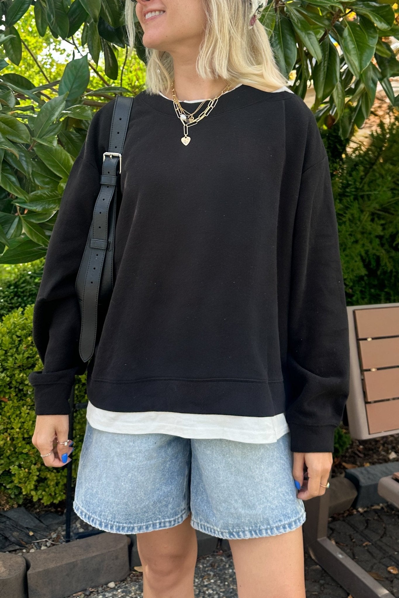 Sophie Crew Twofer Pullover in Black - Neutral Ground
