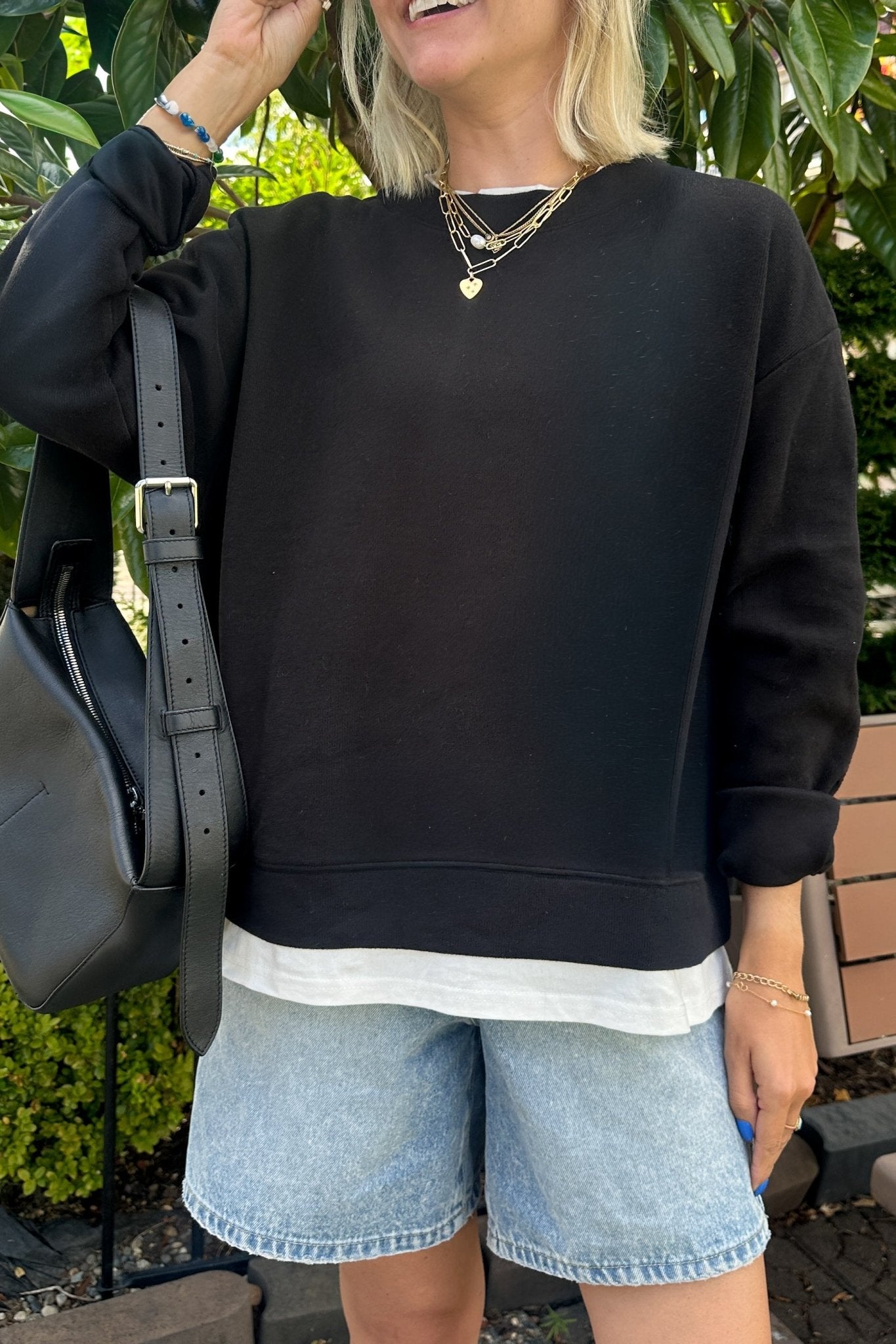 Sophie Crew Twofer Pullover in Black - Neutral Ground