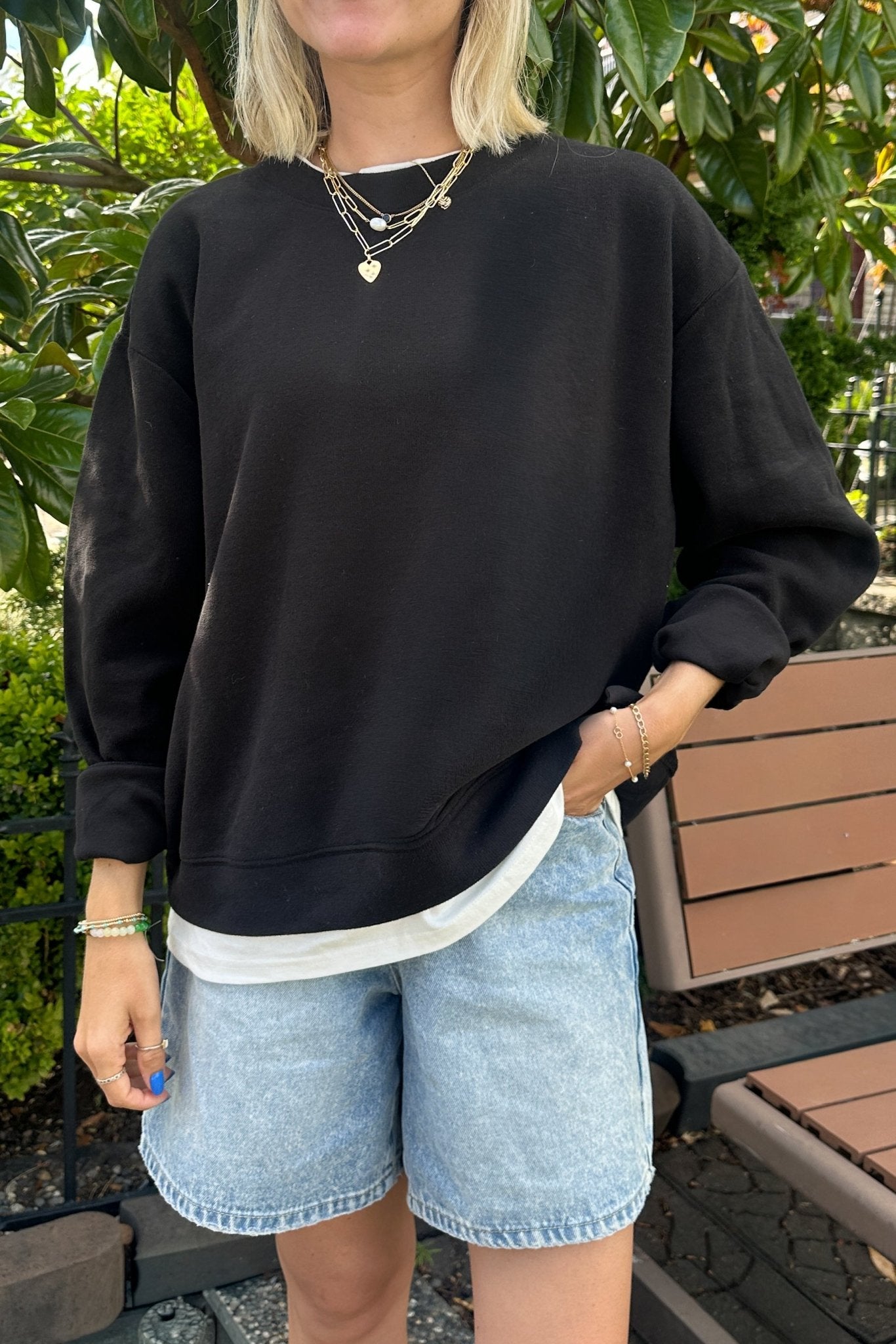 Sophie Crew Twofer Pullover in Black - Neutral Ground
