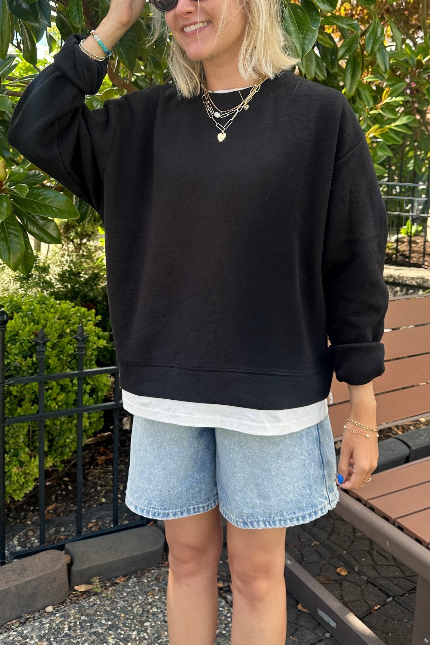 Sophie Crew Twofer Pullover in Black - Neutral Ground