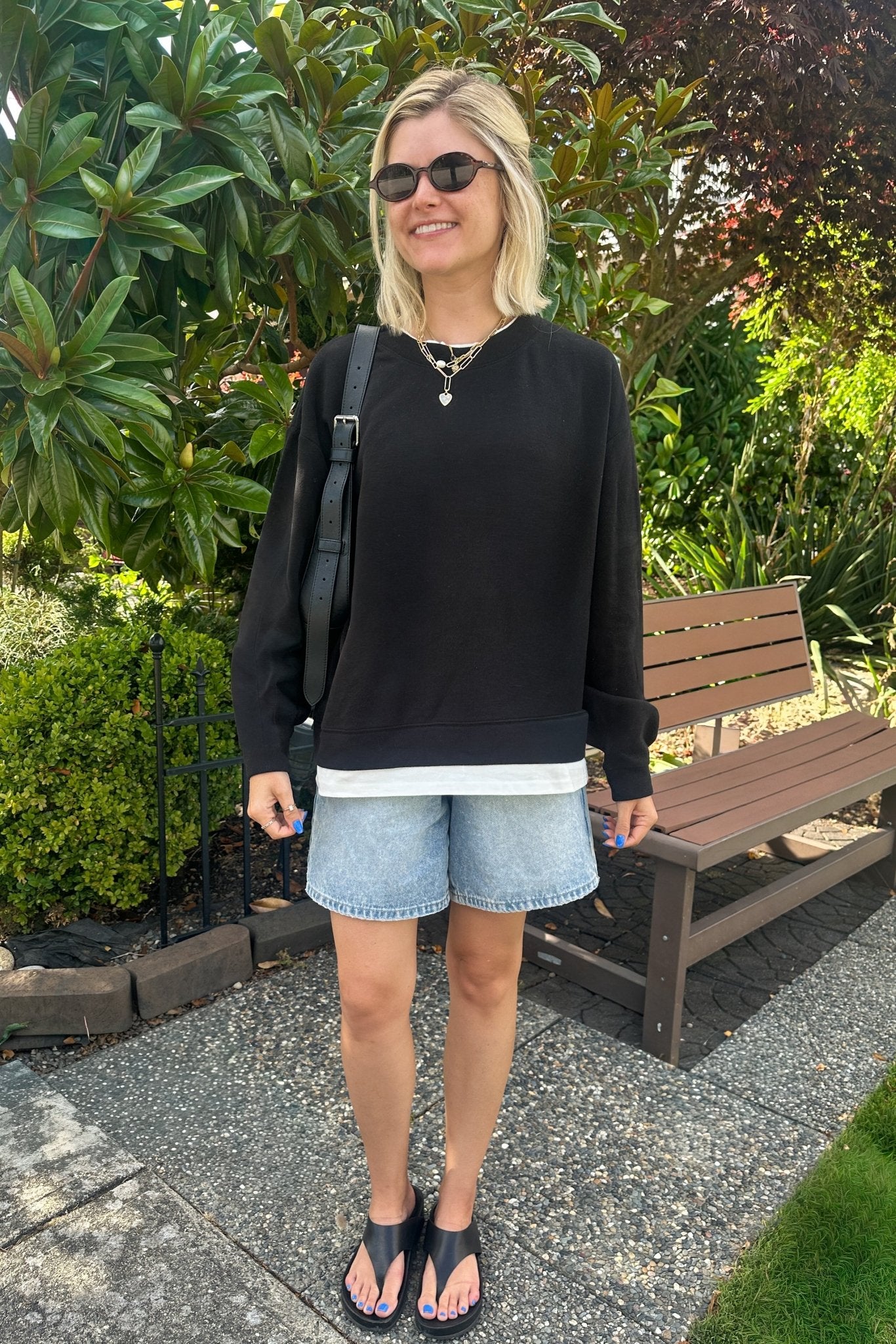 Sophie Crew Twofer Pullover in Black - Neutral Ground