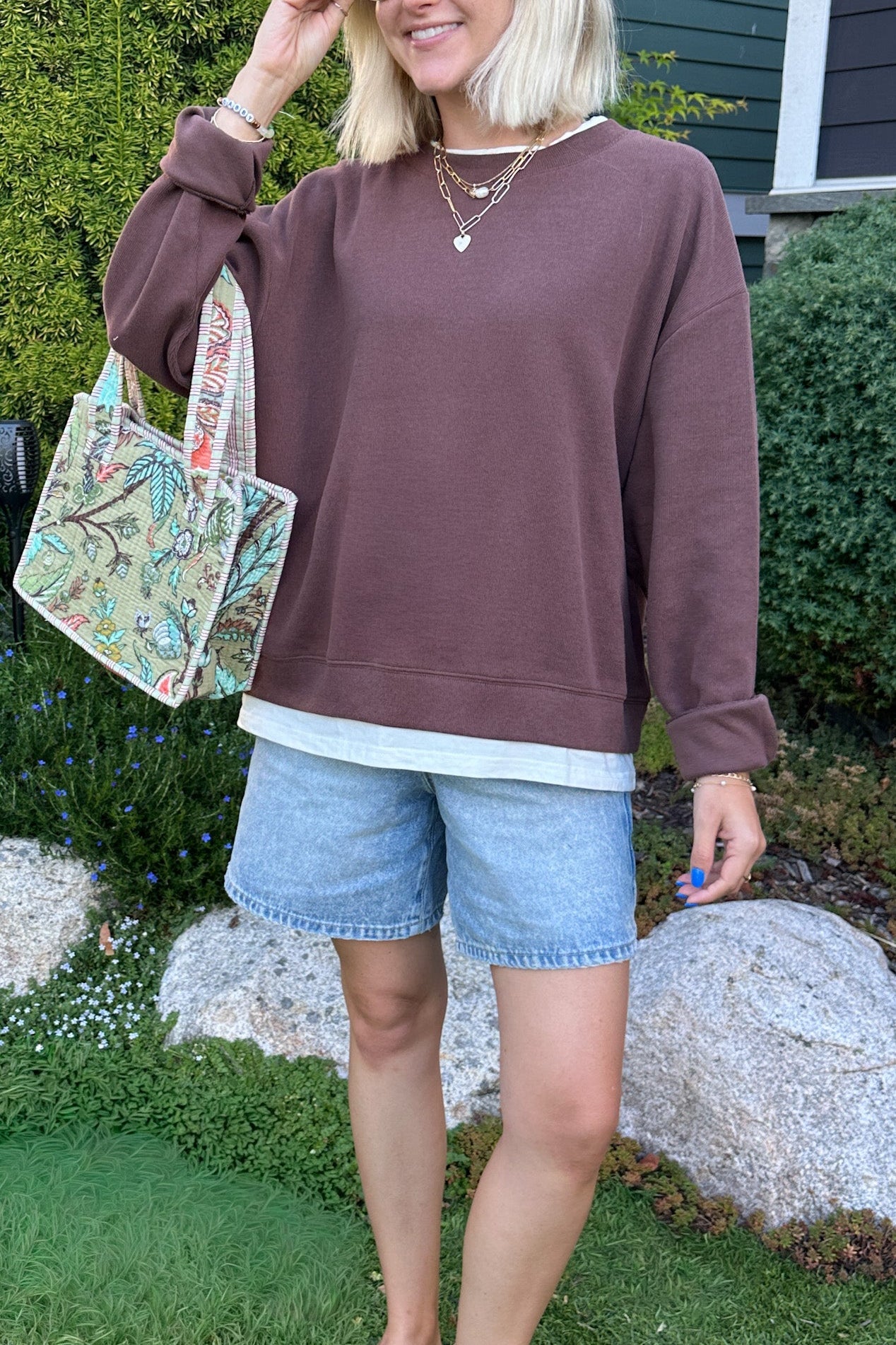 Sophie Crew Twofer Pullover in Chocolate - Neutral Ground