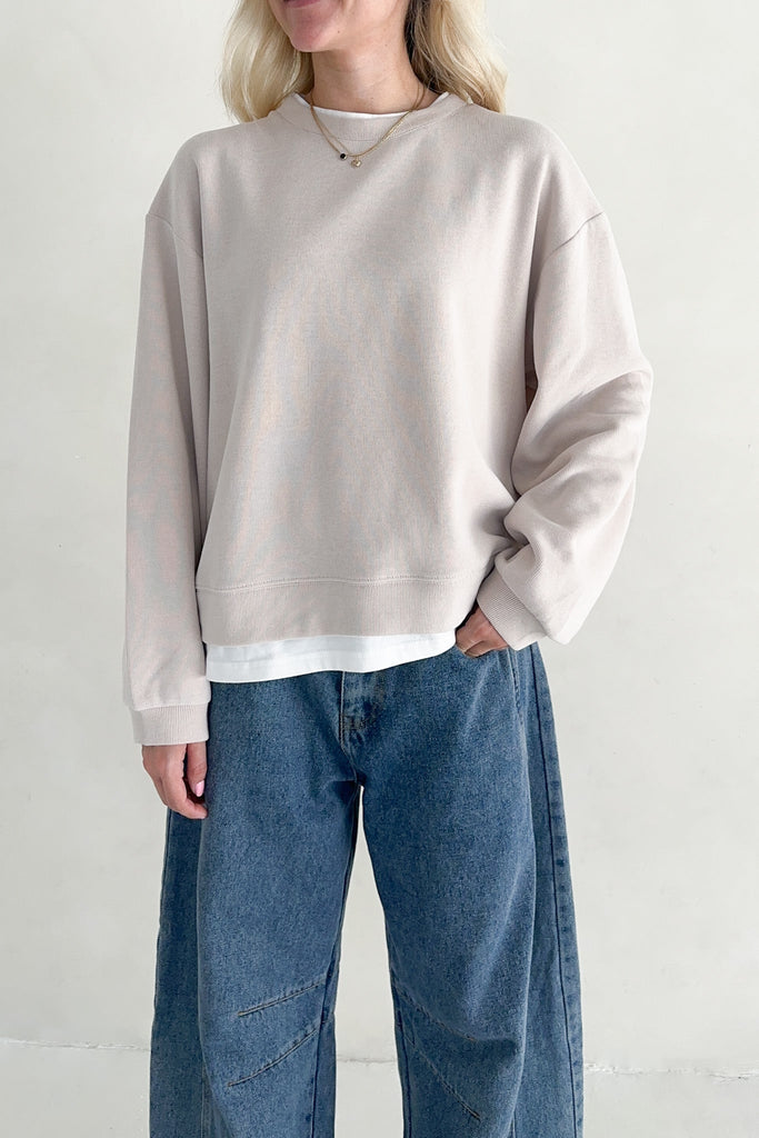 Sophie Crew Twofer Pullover in Clay - Neutral Ground
