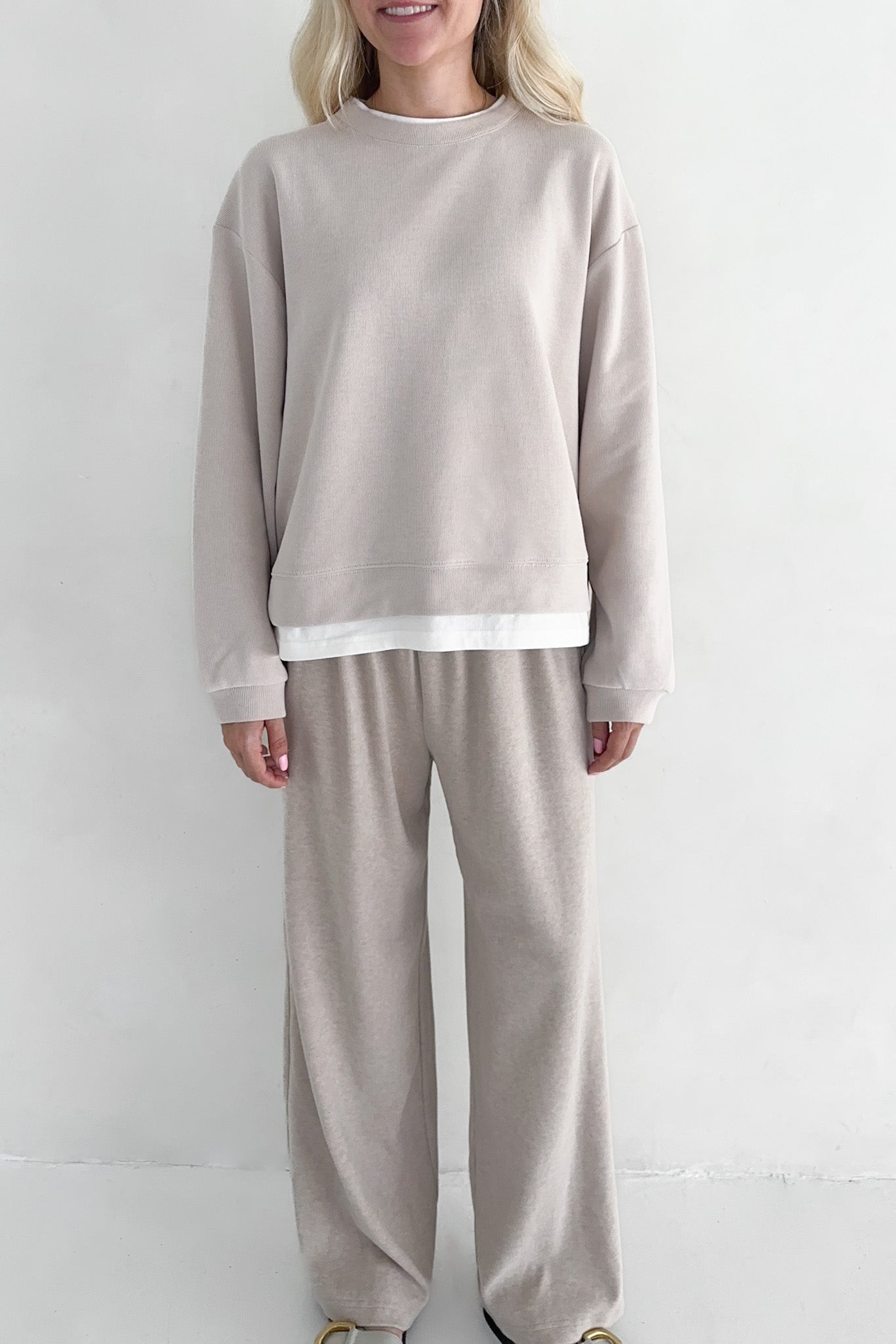 Sophie Crew Twofer Pullover in Clay - Neutral Ground