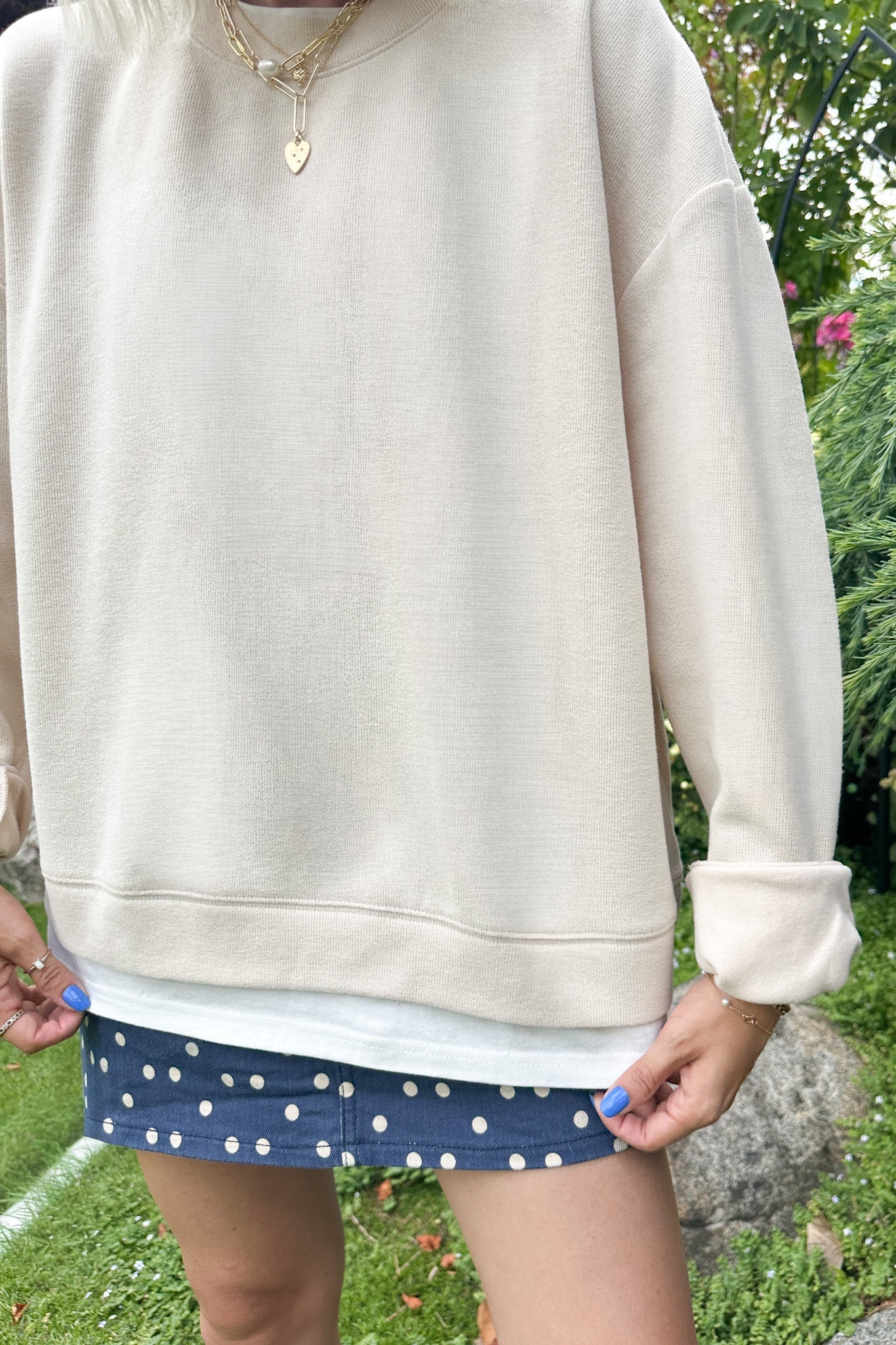 Sophie Crew Twofer Pullover in Cream - Neutral Ground