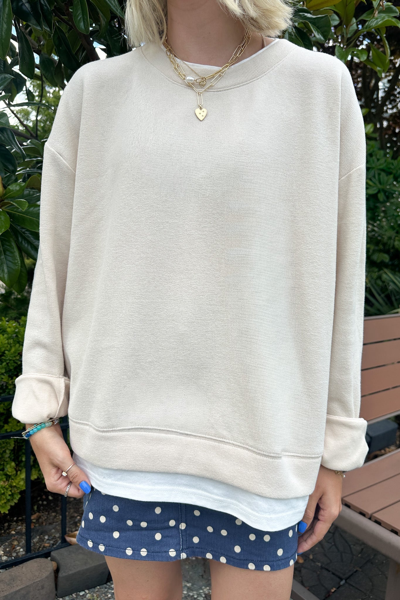 Sophie Crew Twofer Pullover in Cream - Neutral Ground