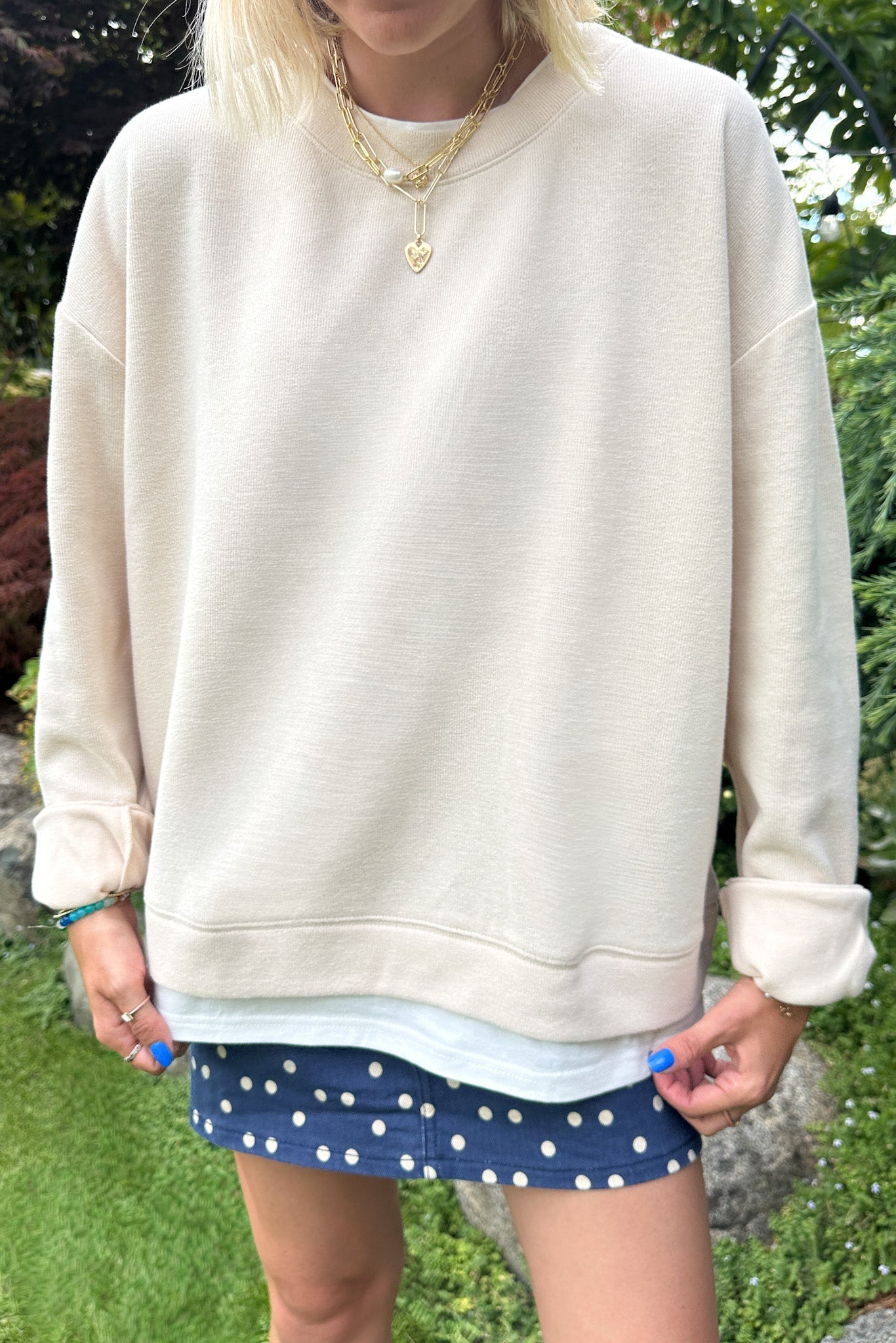 Sophie Crew Twofer Pullover in Cream - Neutral Ground