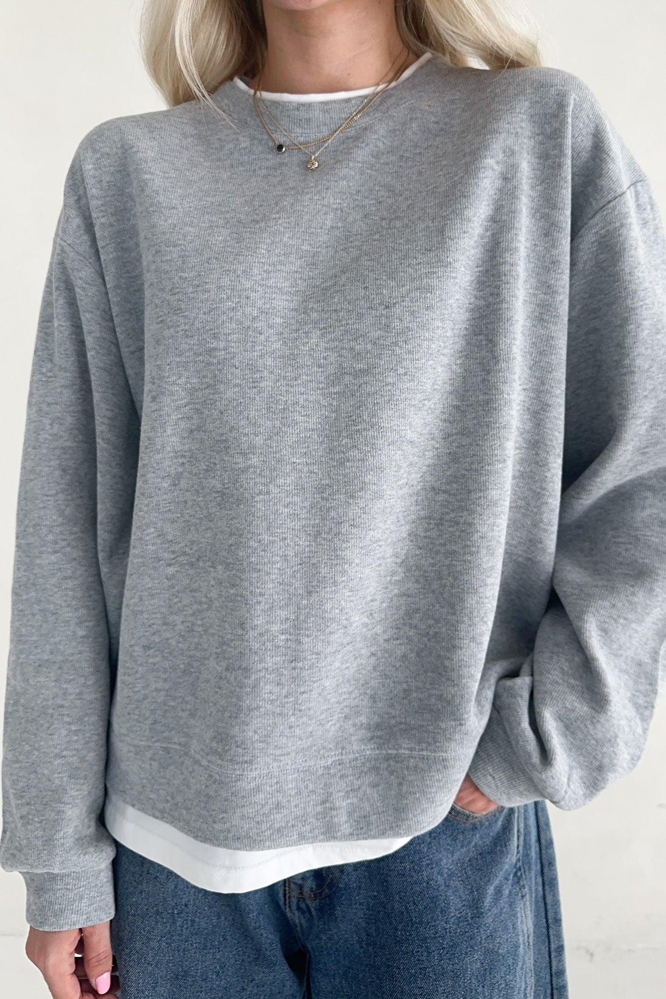 Sophie Crew Twofer Pullover in Heather Grey - Neutral Ground