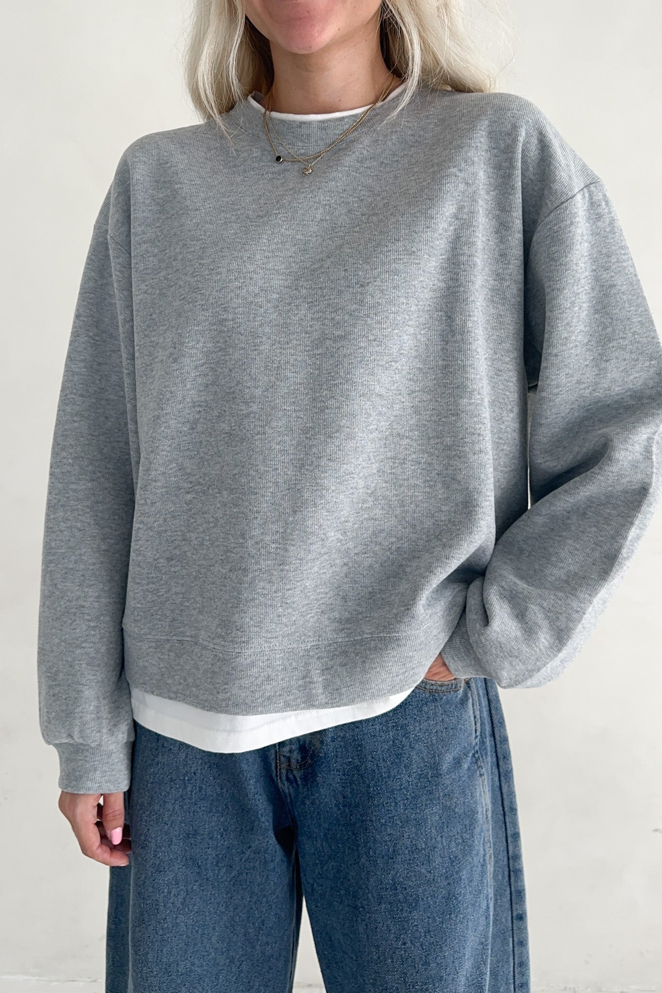 Sophie Crew Twofer Pullover in Heather Grey - Neutral Ground